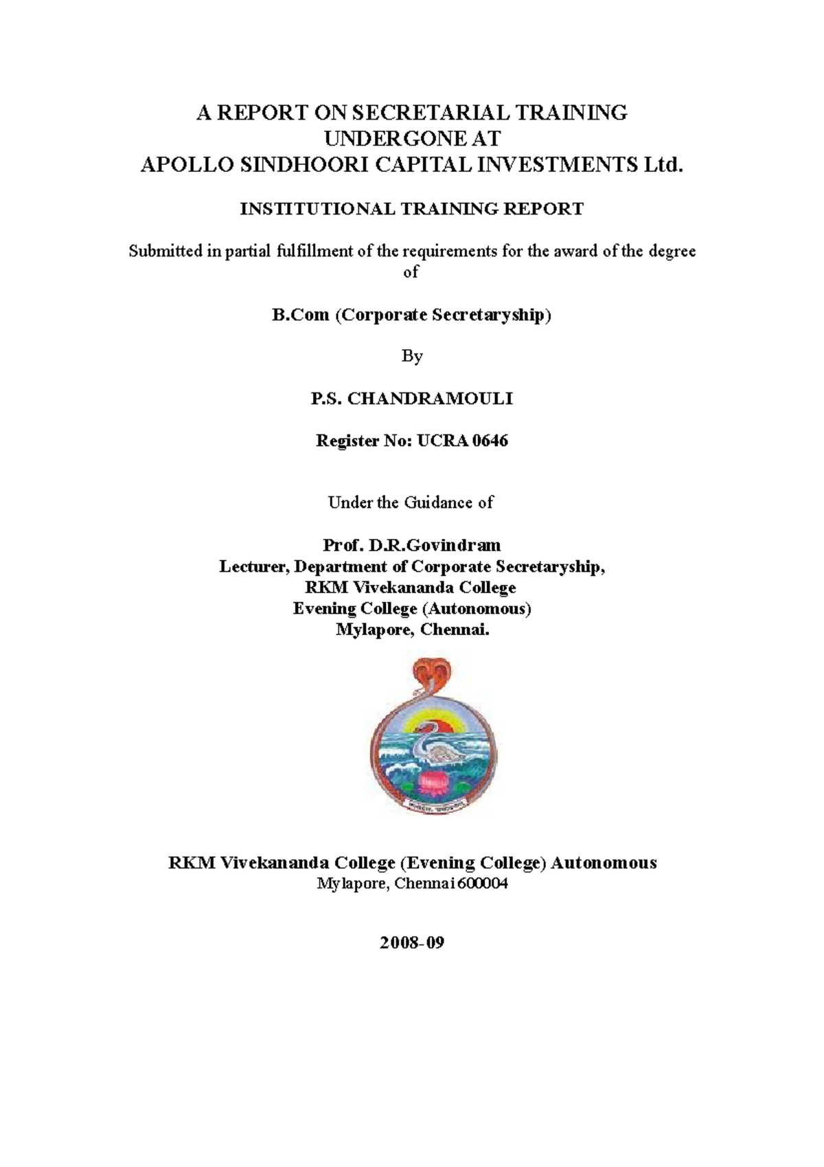 118783419 A Report on Secretarial Training Undergone At - A REPORT ON ...