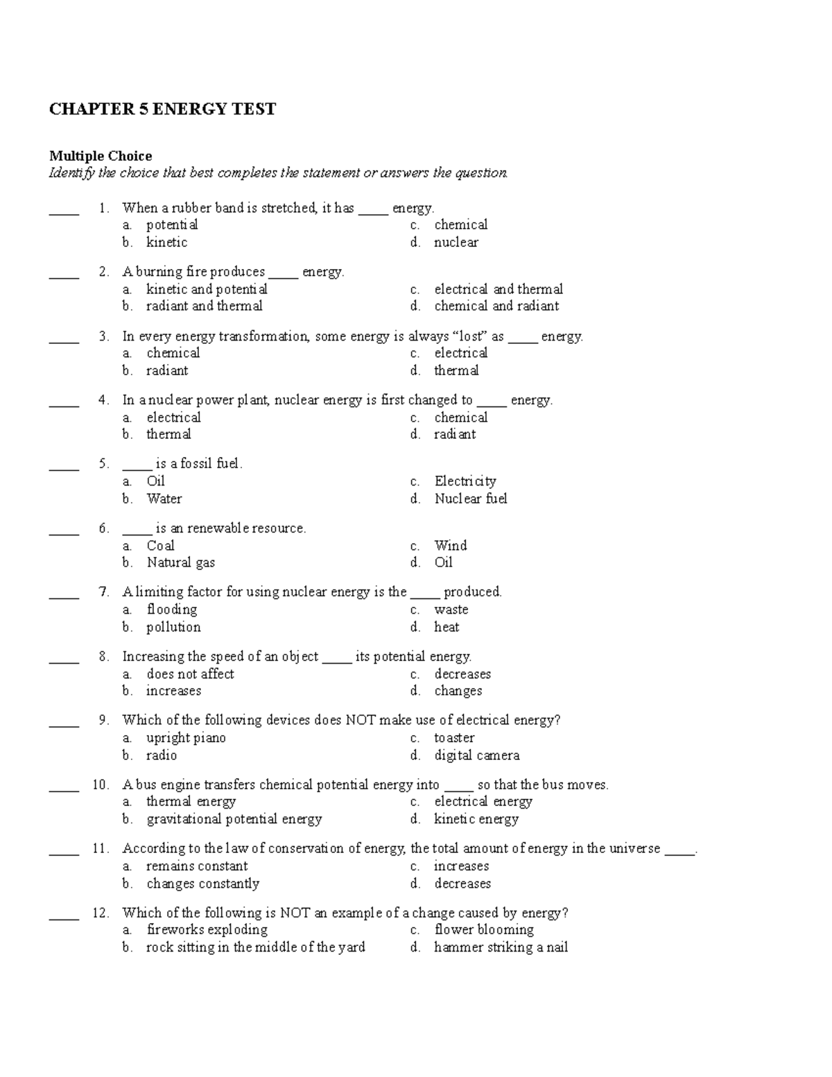 Chapter 5 energy test iy7trf6i7f v7 ityf CHAPTER 5 ENERGY TEST