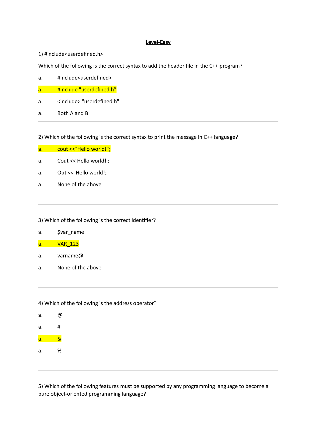 C++ MCQ - Multiple Choice Questions - Level-Easy #include Which Of The ...