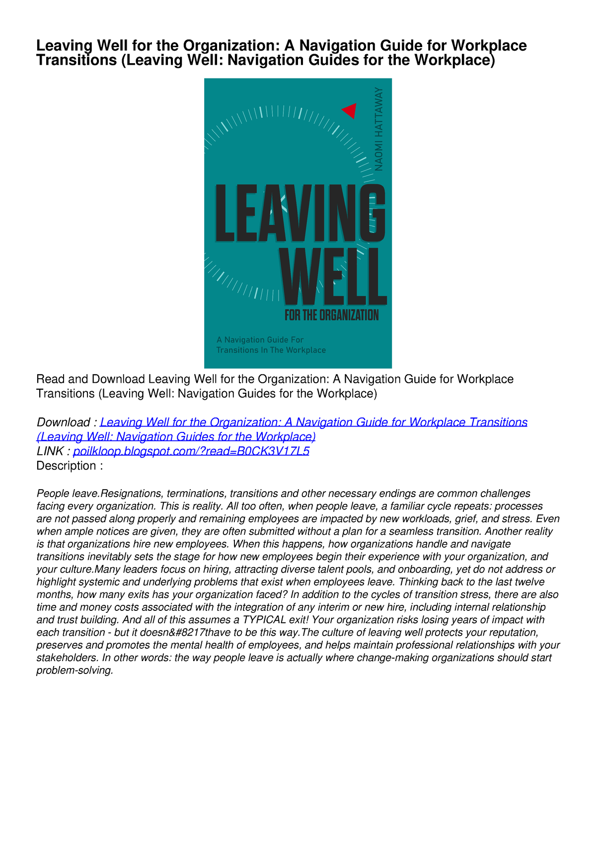 Download (PDF) Leaving Well For The Organization A Navigation Guide For