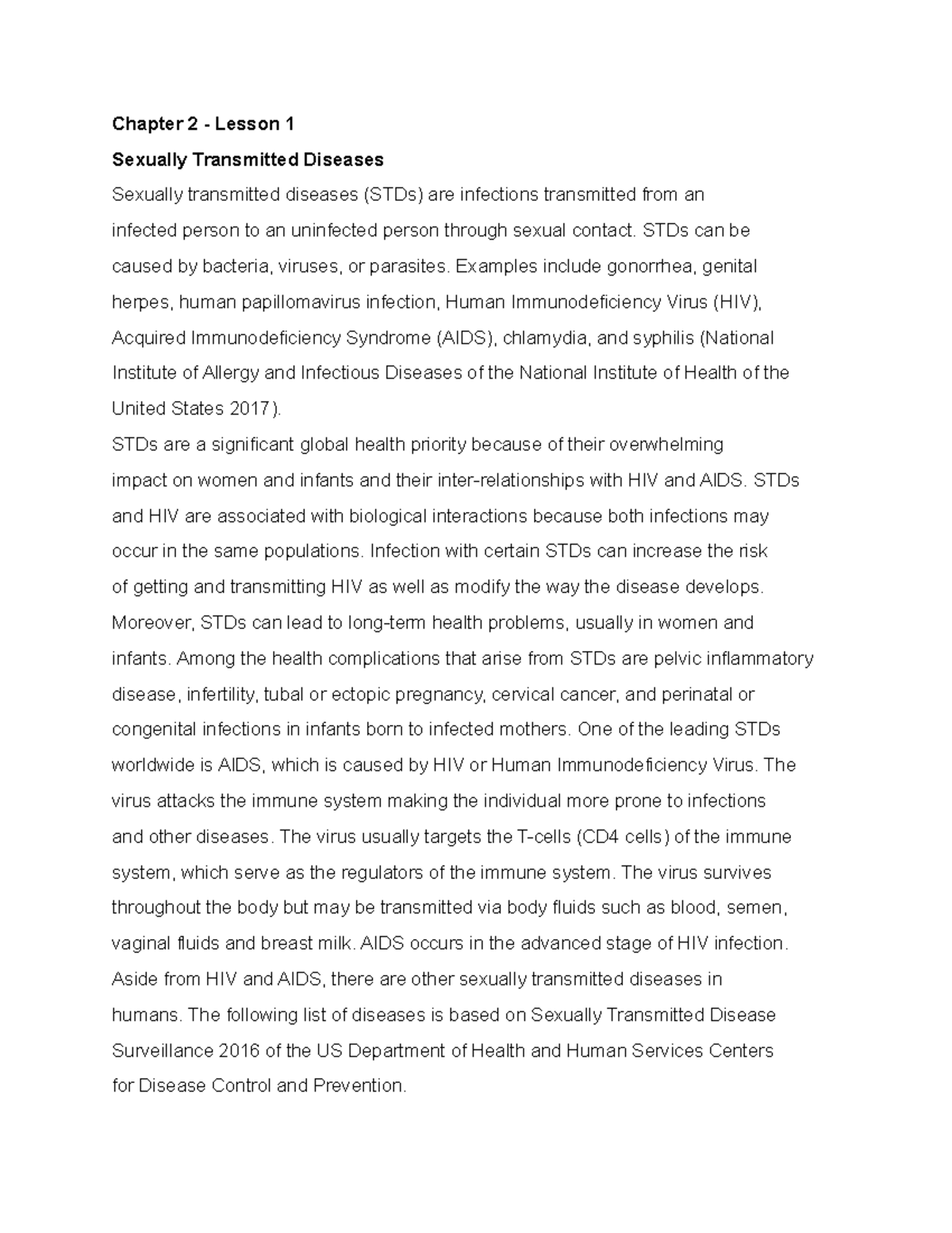 Sexually Transmitted Diseases - Chapter 2 - Lesson 1 Sexually ...