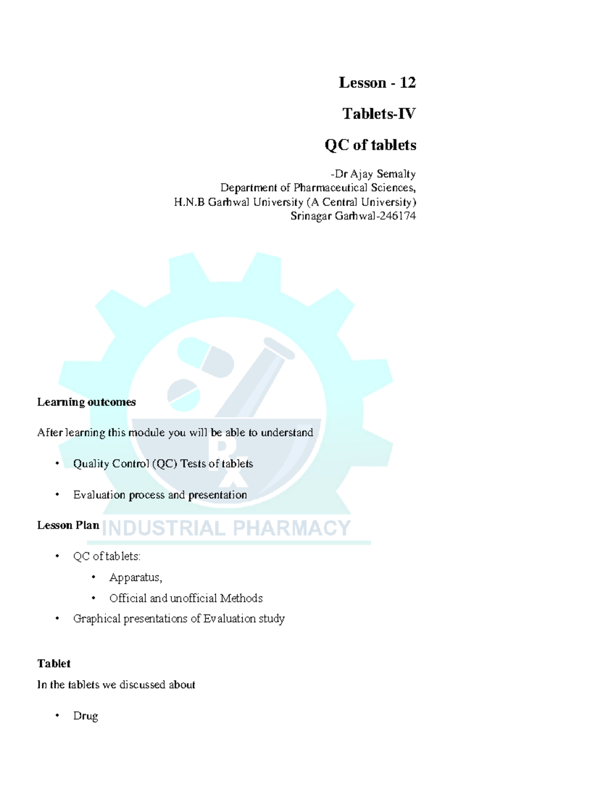 Tablets QC of tablets apparatus, methods, graphical presentations ...