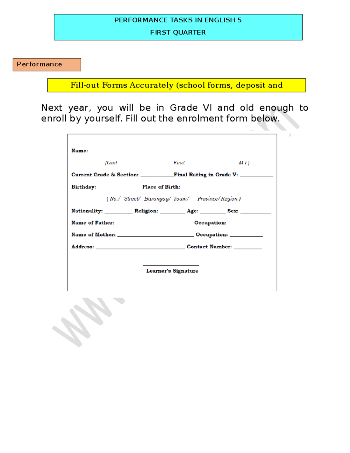 English Performance - Next year, you will be in Grade VI and old enough ...