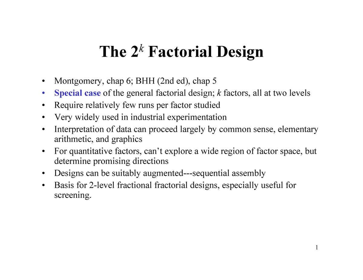 2k - Design And Analysis Of Experiments, Blocking And 2k Factorials ...