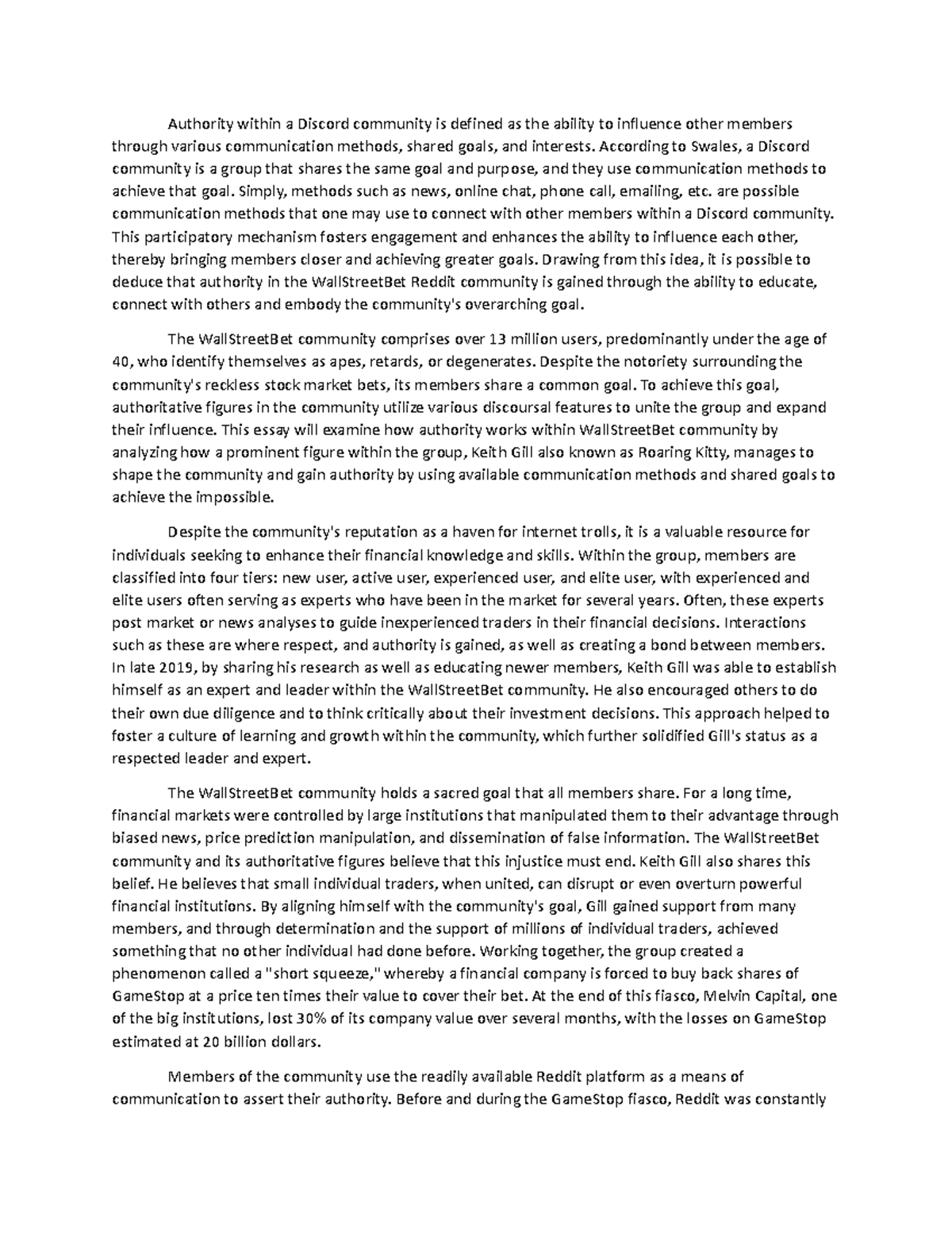 Essay 2 rough raft Authority within a Discord community is defined