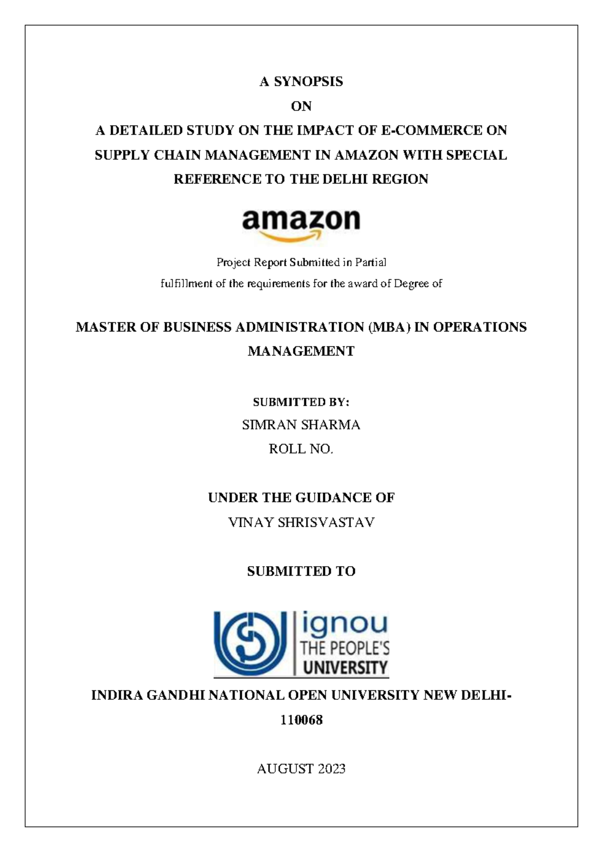 SIM Final Synopsis Ignou PDF - A SYNOPSIS ON A DETAILED STUDY ON THE ...