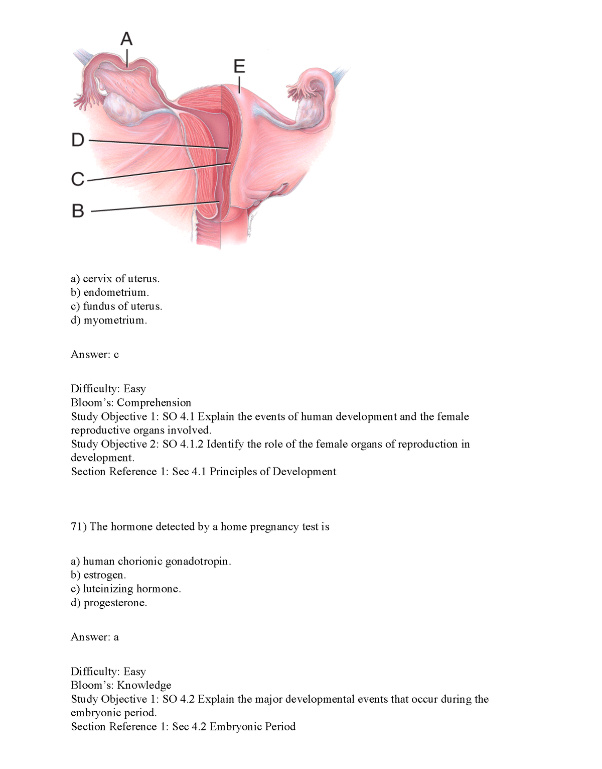 Pha15e Ch04 Test Bank 31 Kine 2031 Test Bank - A) Cervix Of Uterus. B ...