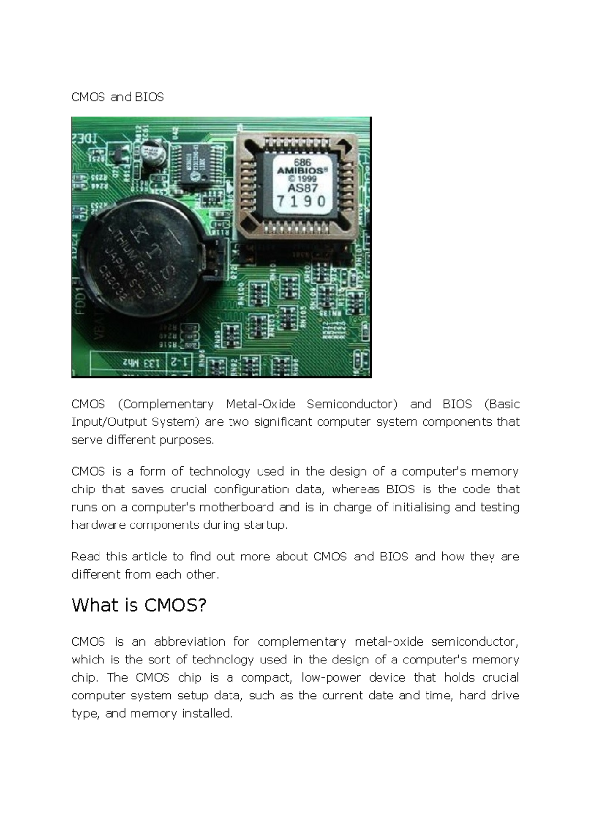 CMOS - Bios cmos - CMOS and BIOS CMOS (Complementary Metal-Oxide ...