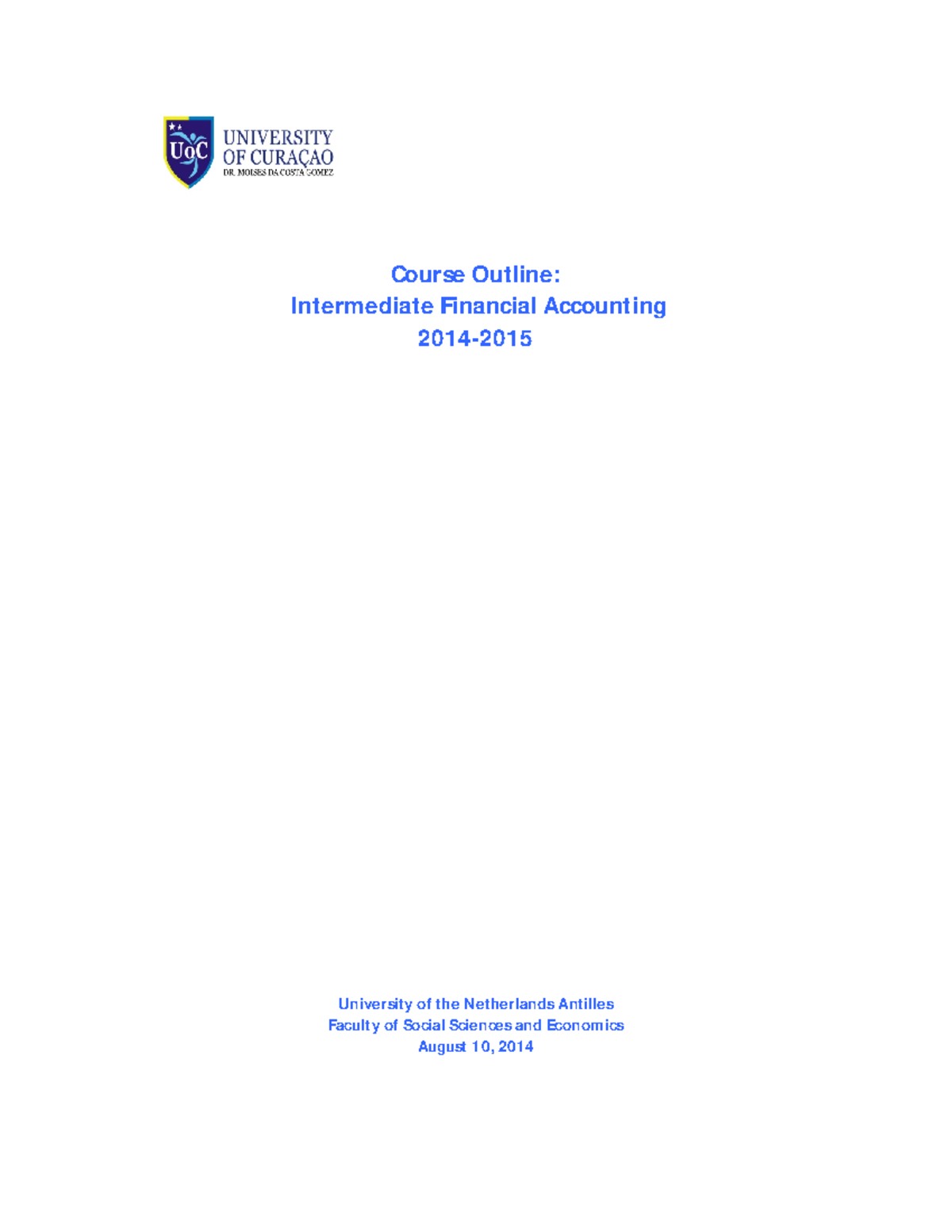 Template Course Outline 2014 2015 Intermediate Financial Accounting ...