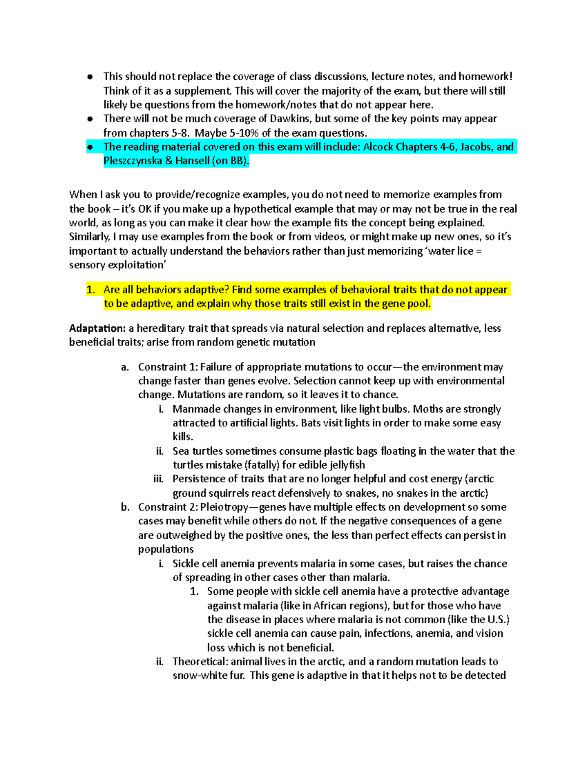 Animal Behavior College Stage 7 Exam Answers