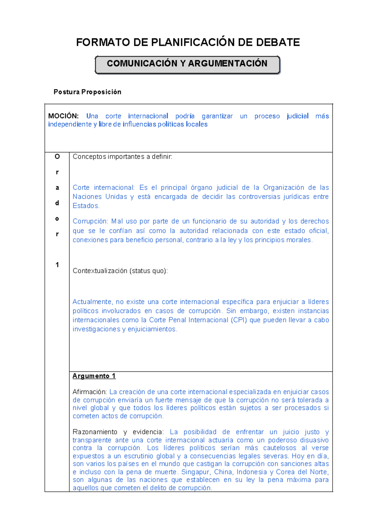 Formato De Planificación De Debate Formato De PlanificaciÓn De Debate Postura Proposición