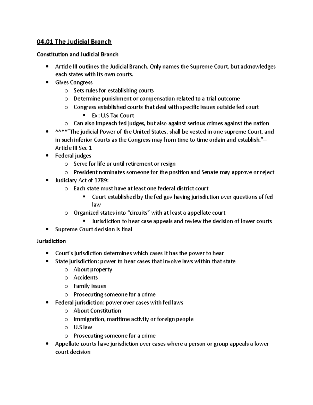 US GOV UNIT 4 - Unit 4.1 - 04 The Judicial Branch Constitution And ...