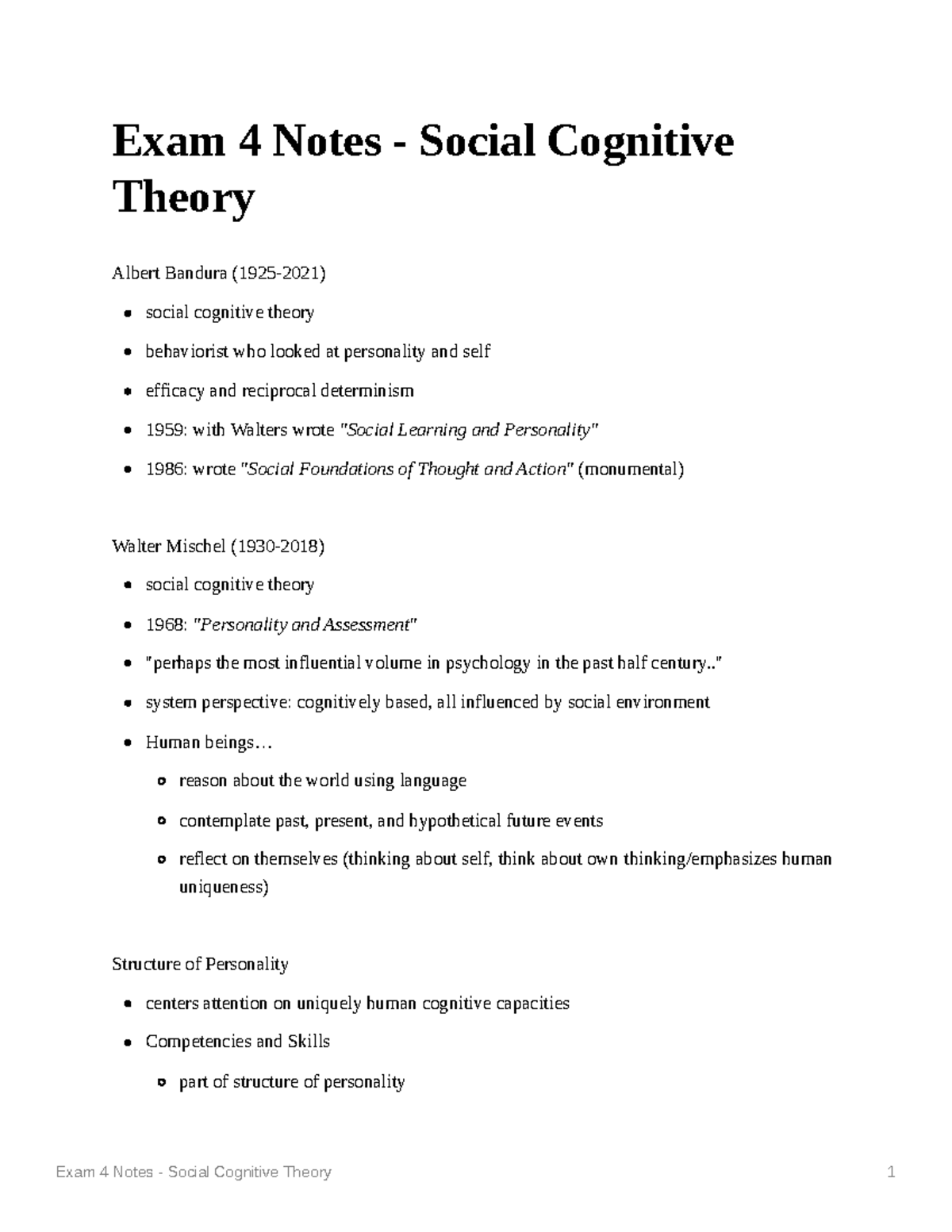 Exam 4 Notes Social Cognitive Theory - Exam 4 Notes - Social Cognitive ...
