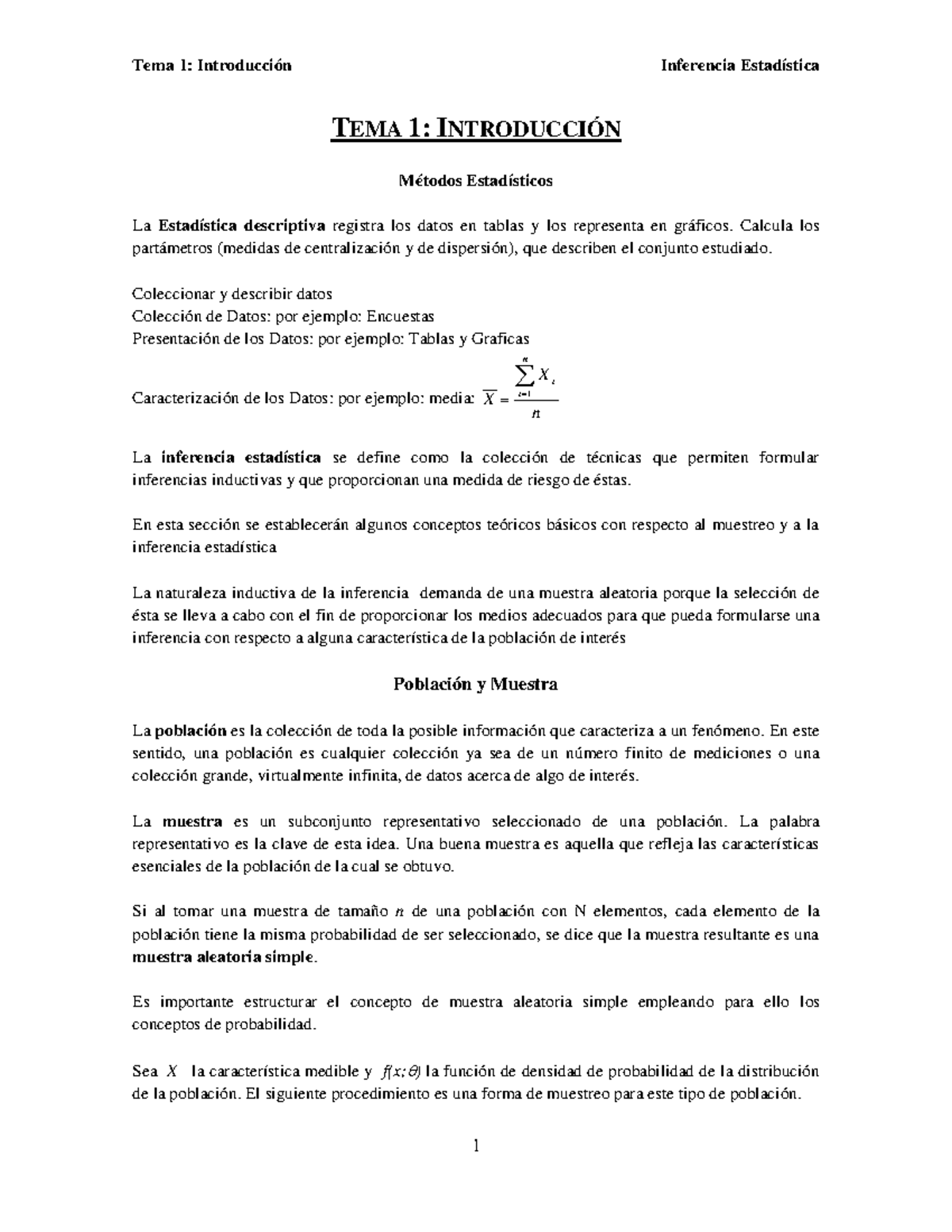 TEMA 1- IntroduccióN INFERENCIA - Inferencia Estadistica - ITAM - Studocu