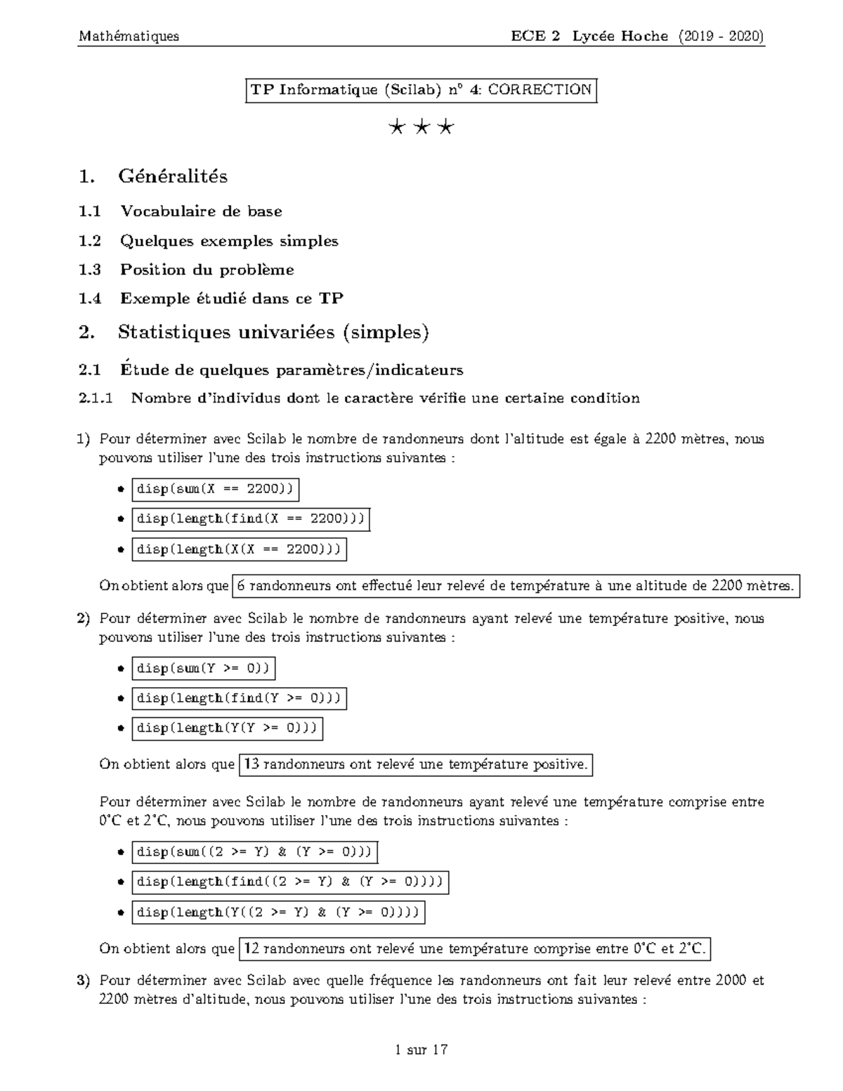 TP 4 Corrigé - TP Informatique (Scilab) n 4 : CORRECTION ⋆ ⋆ ⋆ 1. G ́en ...