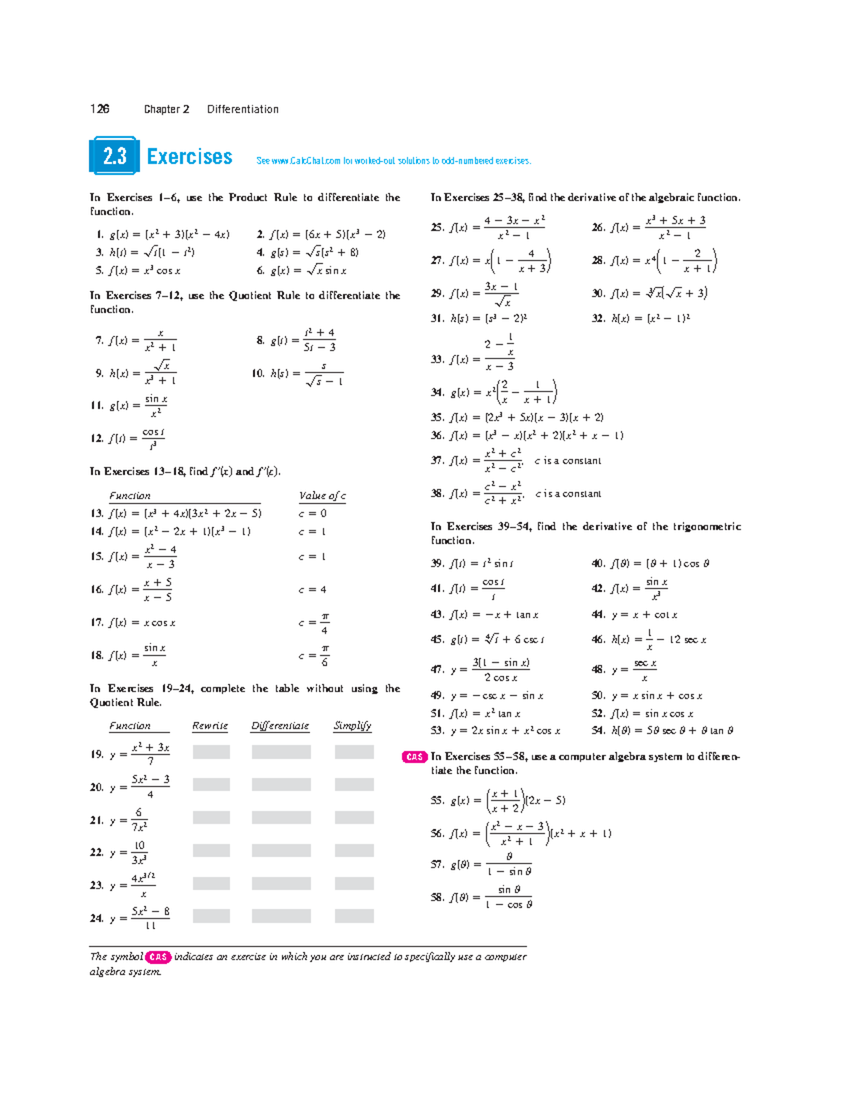 AP book pg126, p117 Assignment 126 Chapter 2 Differentiation 2