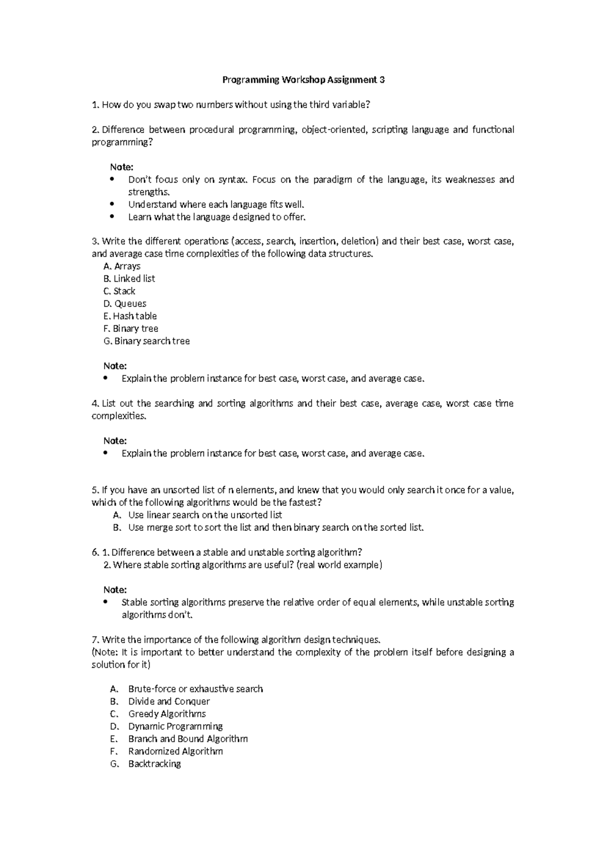 Programming Workshop 3 - Focus on the paradigm of the language, its ...