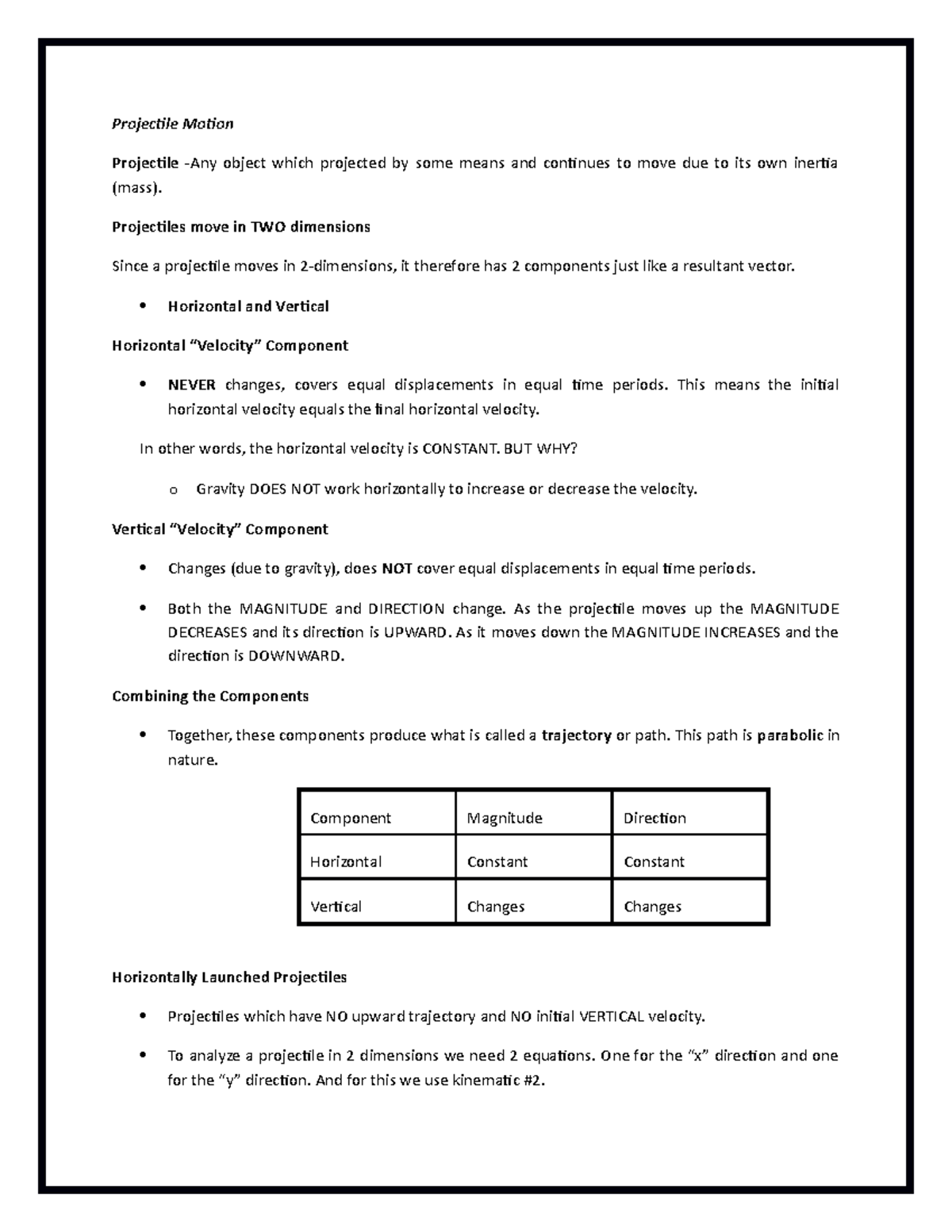 Physics Notes Projectile-Motion - Projectile Motion Projectile -Any ...