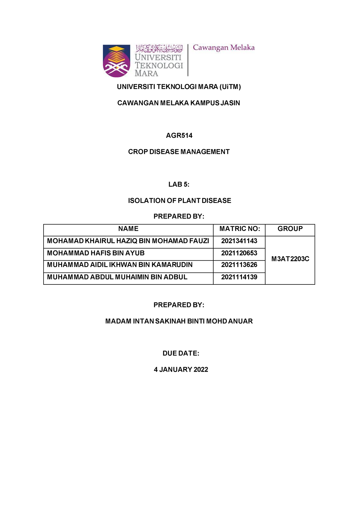 M3AT2203C LAB Report 5 Group Aidil Ikhwan - UNIVERSITI TEKNOLOGI MARA ...