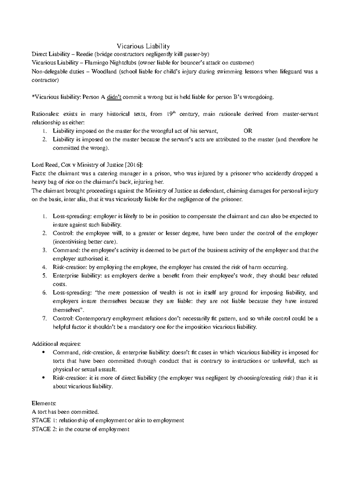 Tort Law, Vicarious Liability and Nuisance - Vicarious Liability Direct ...