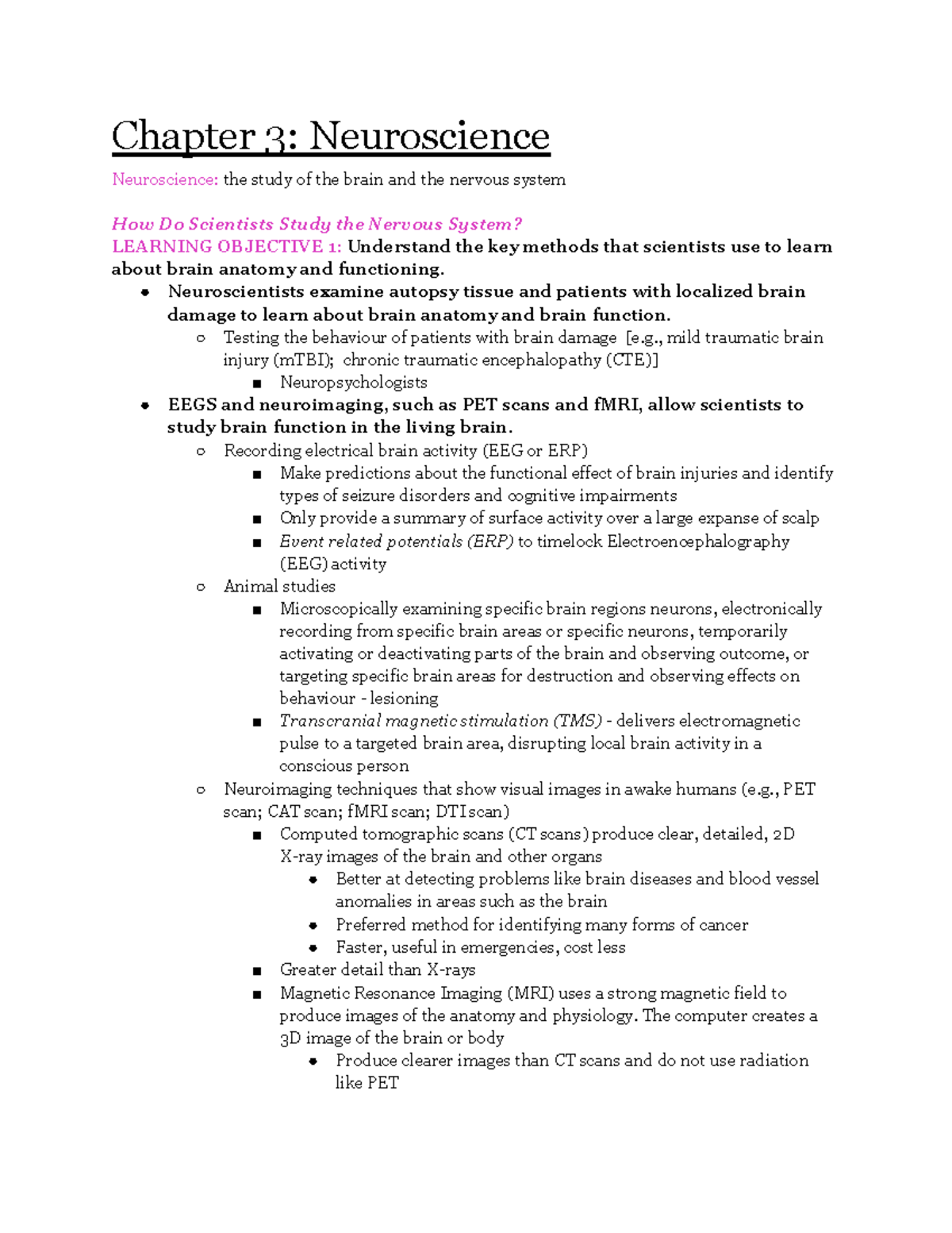 Chapter 3 Overview - Chapter 3: Neuroscience Neuroscience:the Study Of ...