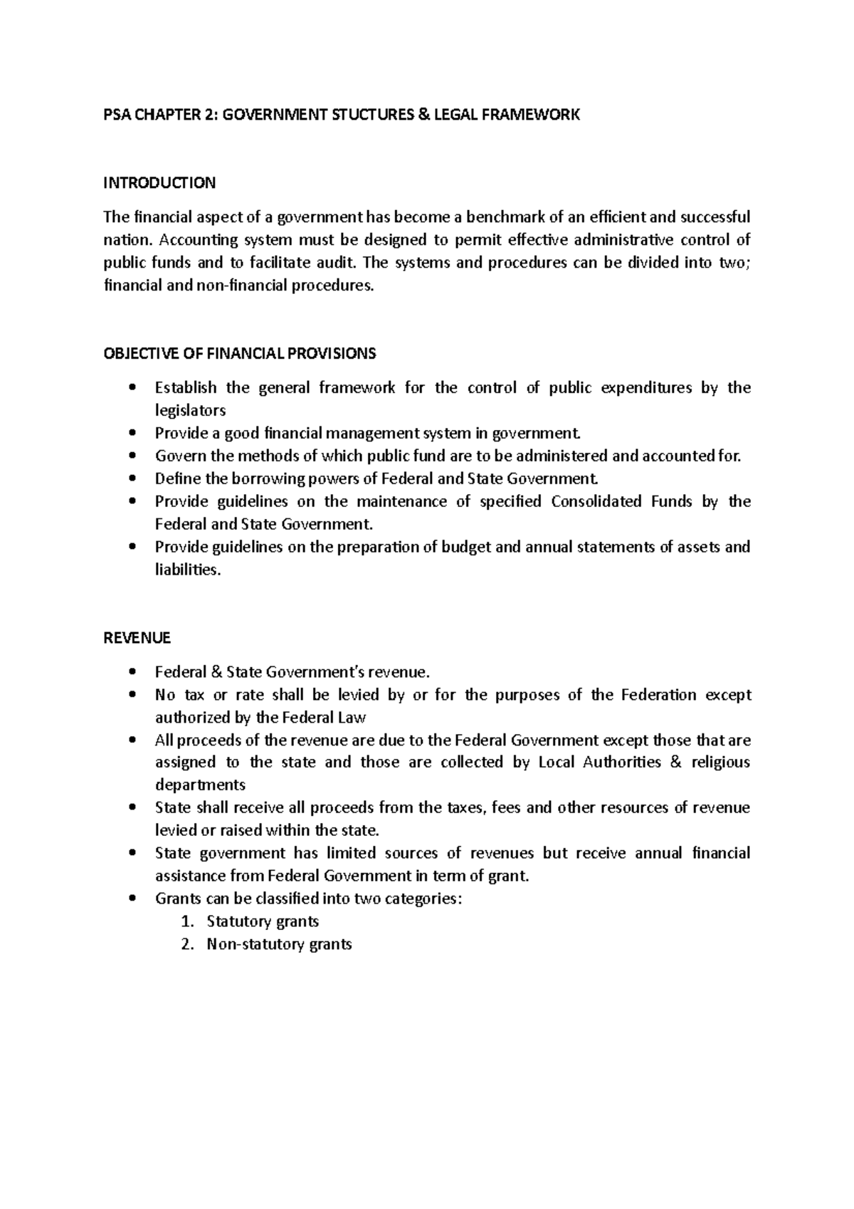 PSA Chapter 2 Notes PSA CHAPTER 2 GOVERNMENT STUCTURES & LEGAL