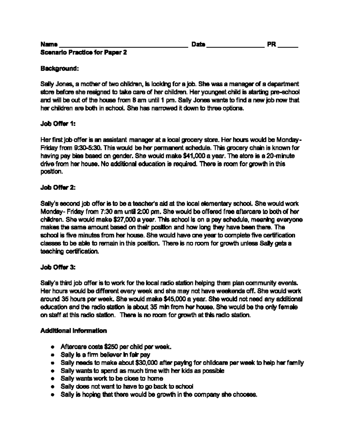 Paper 2 practice Sally's Jobs Studocu