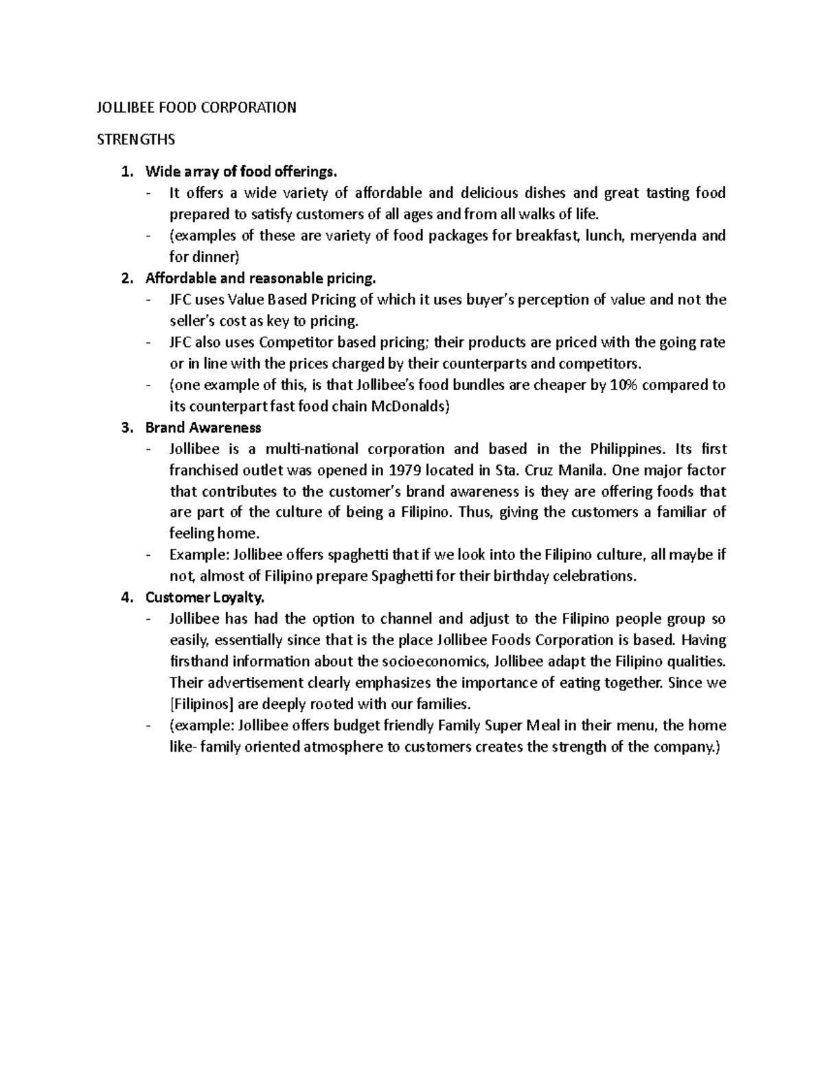 Jollibee FOOD Corporation Strength JOLLIBEE FOOD CORPORATION