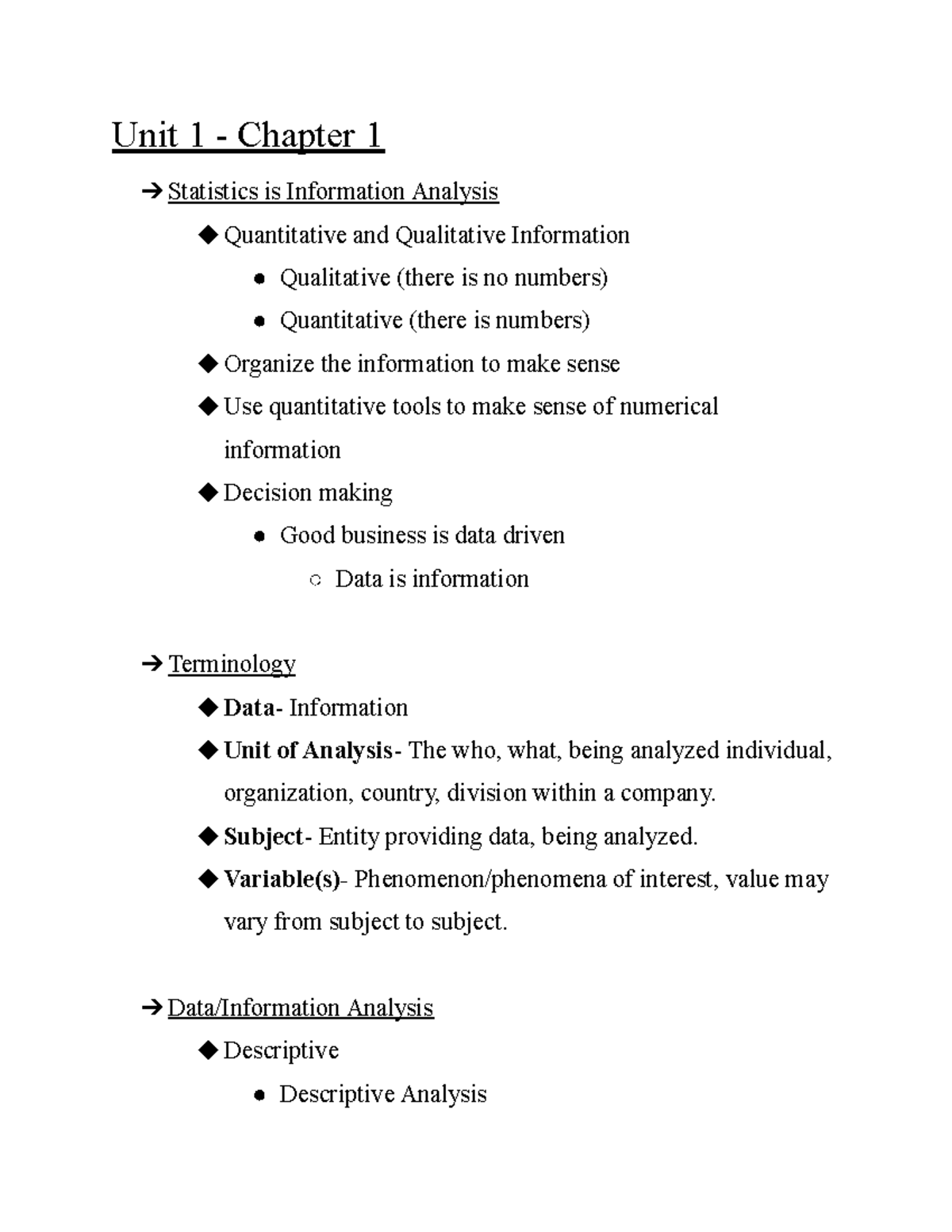 BADM. 3933 Unit 1 Notes - Unit 1 - Chapter 1 Statistics Is Information ...