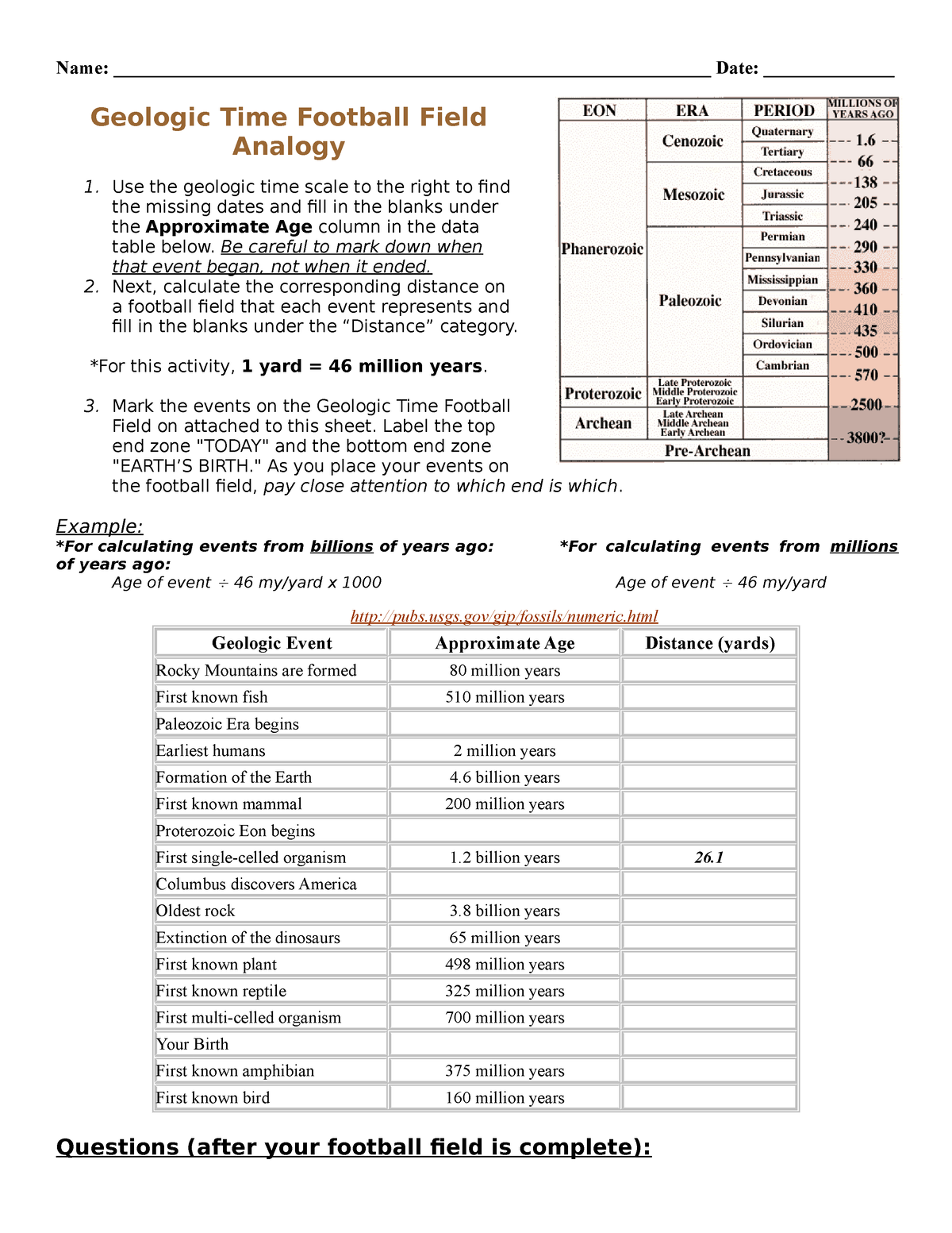 Understanding Geologic Time Worksheet Answers