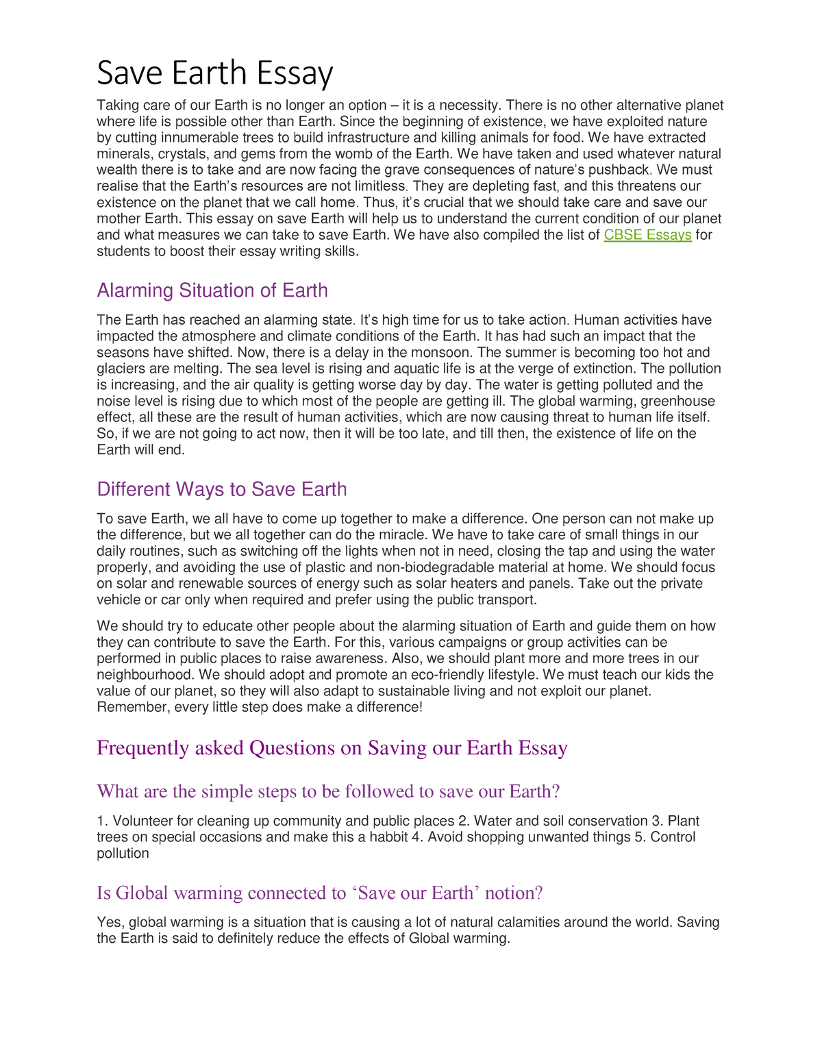 essay about saving planet earth