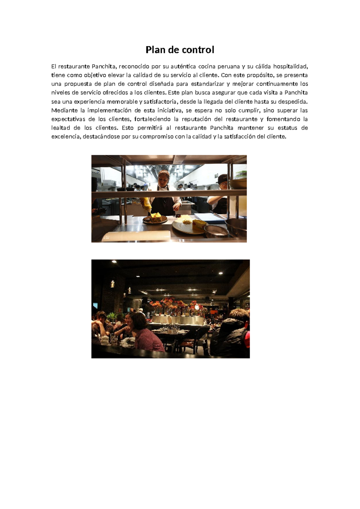 Plan de control restaurante panchita - Con este propósito, se presenta ...