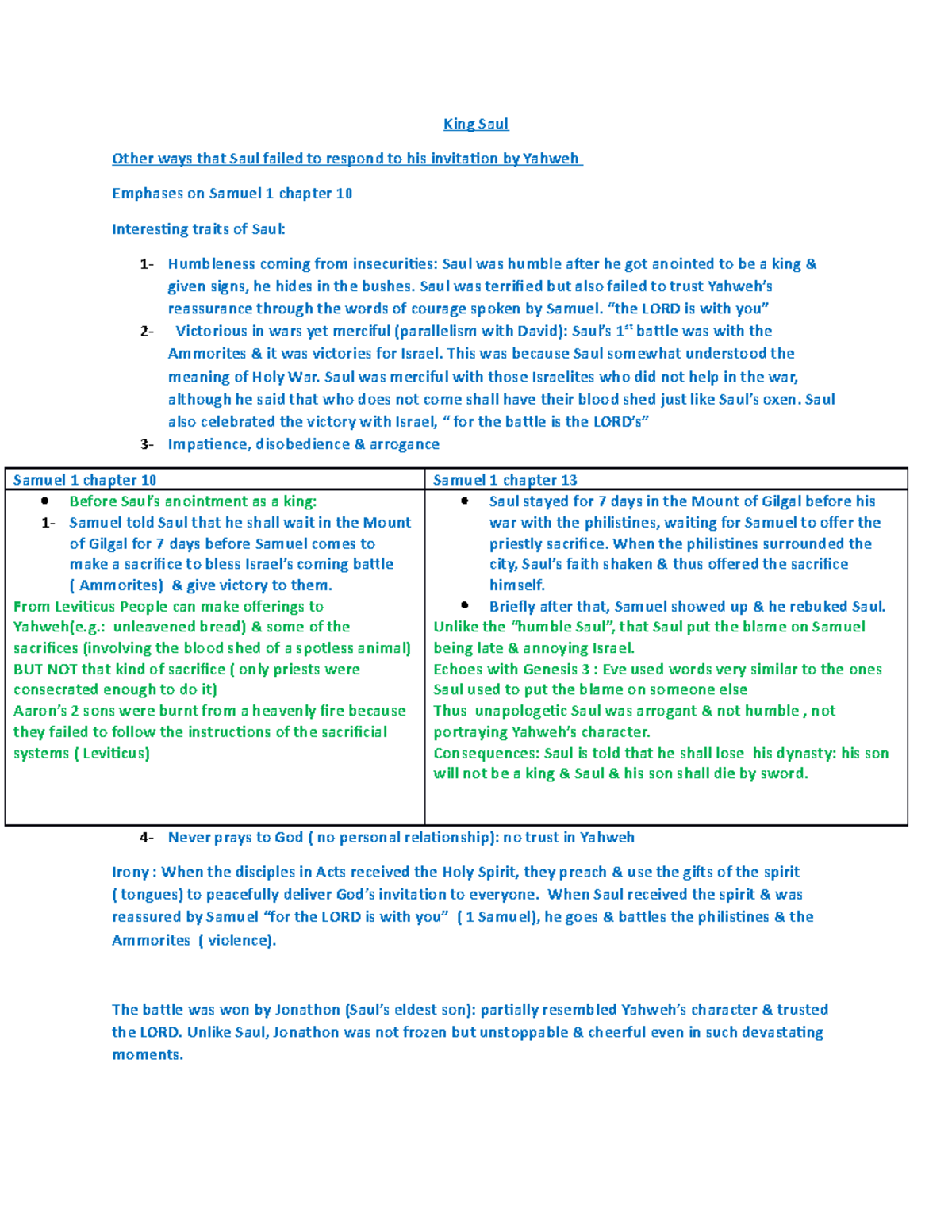 2.4 King Saul - notes - King Saul Other ways that Saul failed to ...