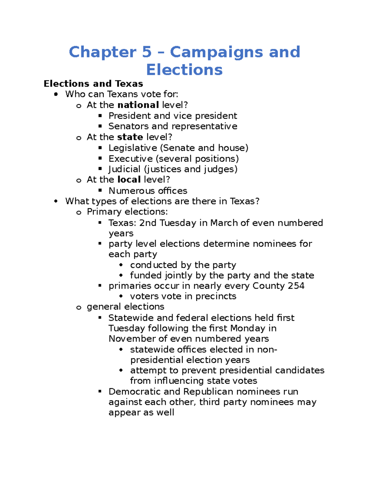 Chapter 5 - Lecture notes 5 - Chapter 5 – Campaigns and Elections ...
