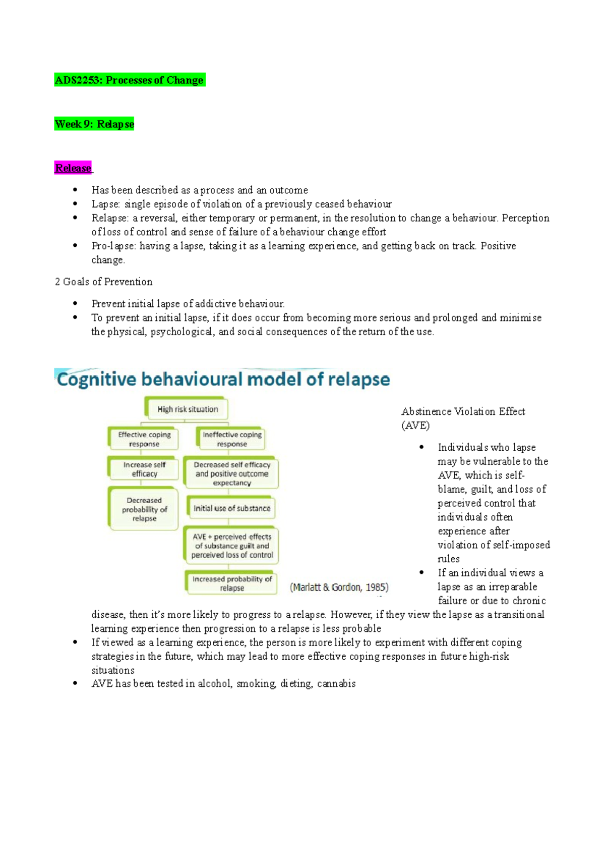 ADS2253 Week 9 - Lecture Notes - ADS2253: Processes of Change Week 9 ...