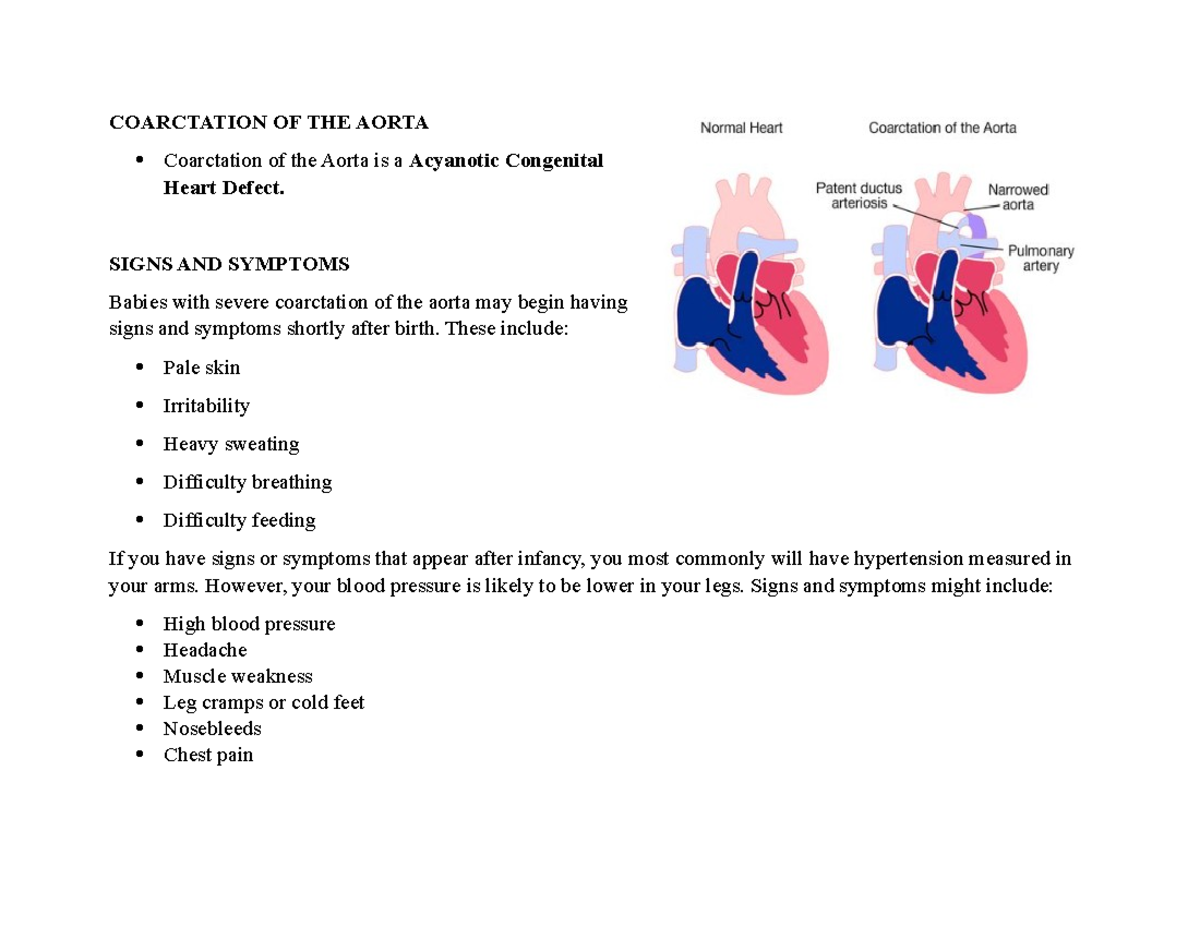 Coarctation of the Aorta - SIGNS AND SYMPTOMS Babies with severe ...