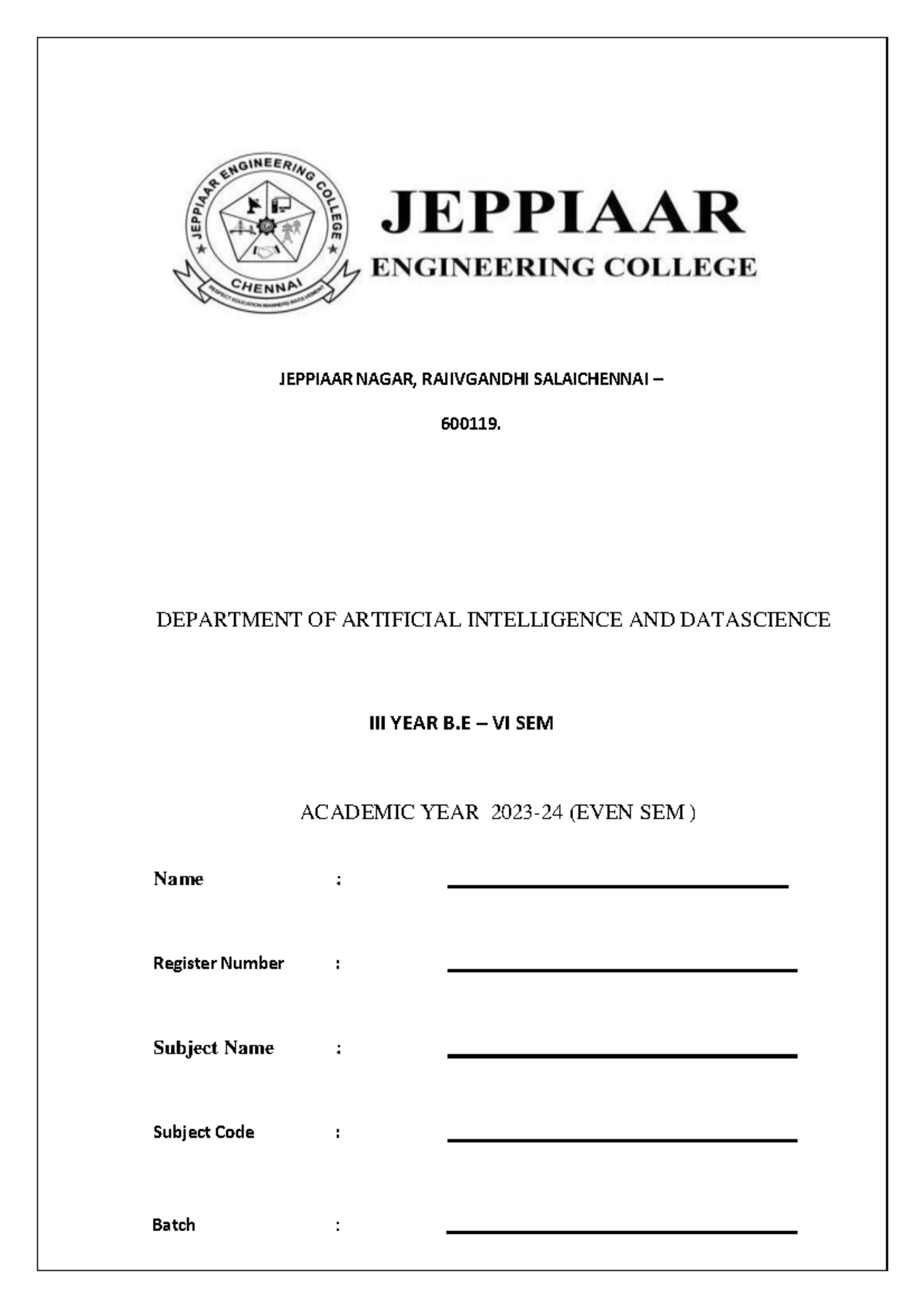 Data Warehouse Lab Manual JEPPIAAR NAGAR, RAJIVGANDHI SALAICHENNAI