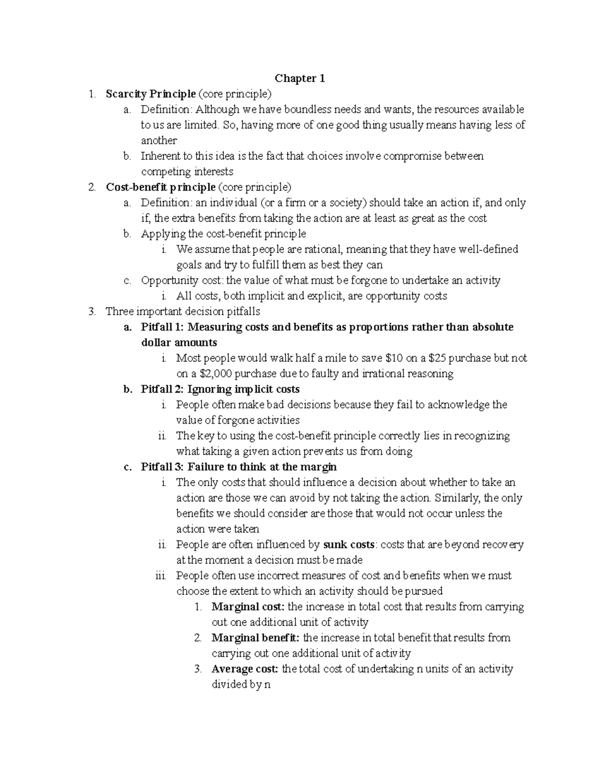 Notes for ECON 2110 - all chapters - Chapter 1 Scarcity Principle (core ...