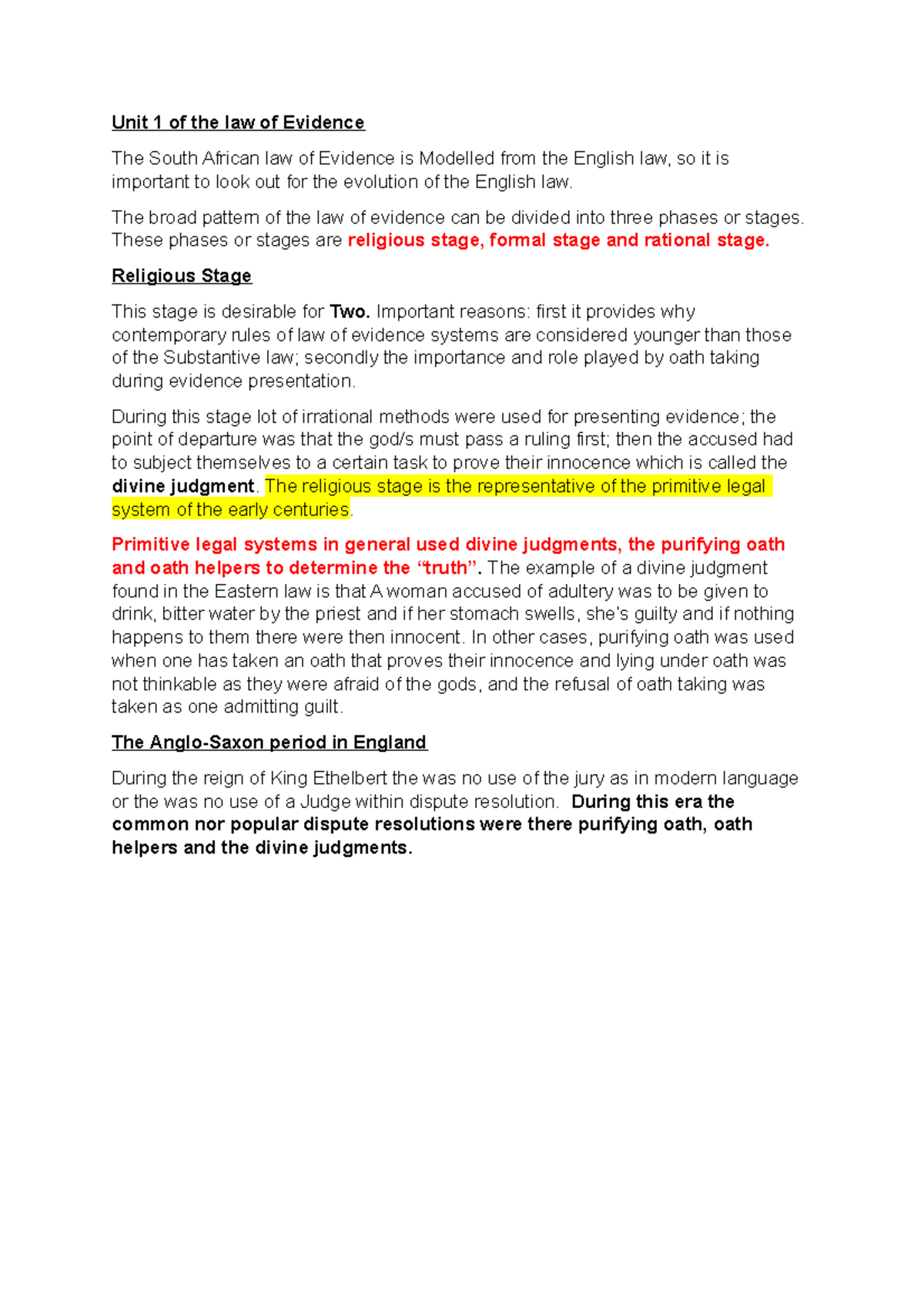 Unit 1 law of Evidence - skeleton of the coming weeks - Unit 1 of the ...