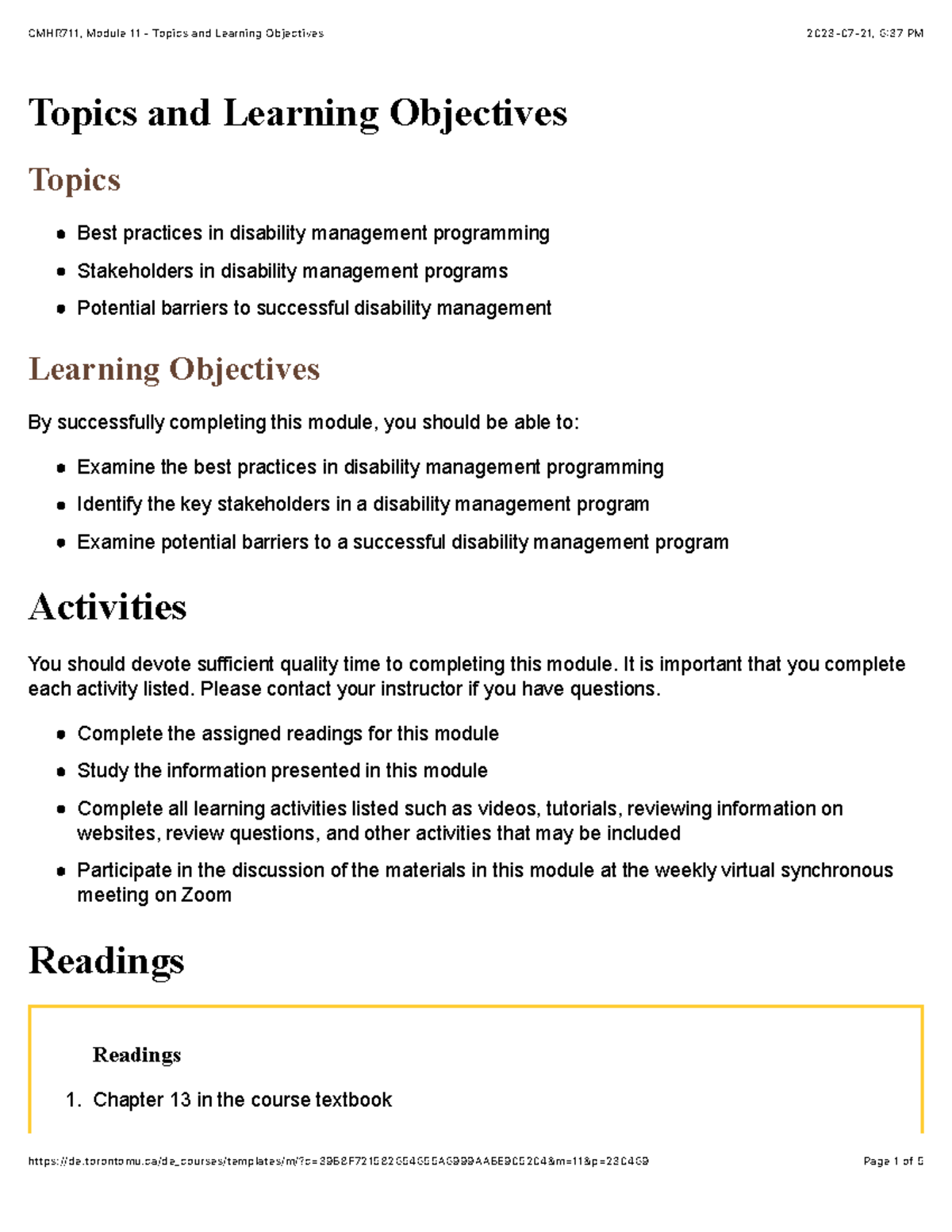 CMHR711 Module 11 - Topics and Learning Objectives Topics Best ...