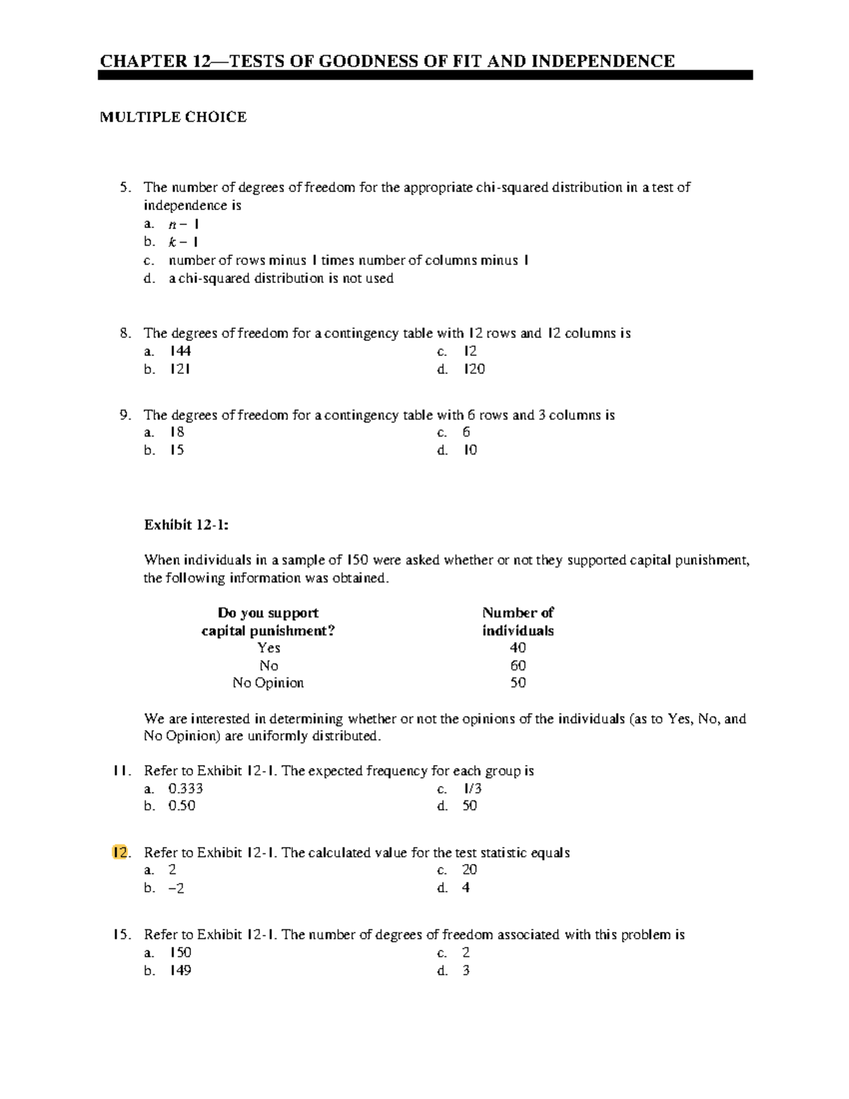 Ch 12 TH Questions and Answers - CHAPTER 12—TESTS OF GOODNESS OF FIT ...