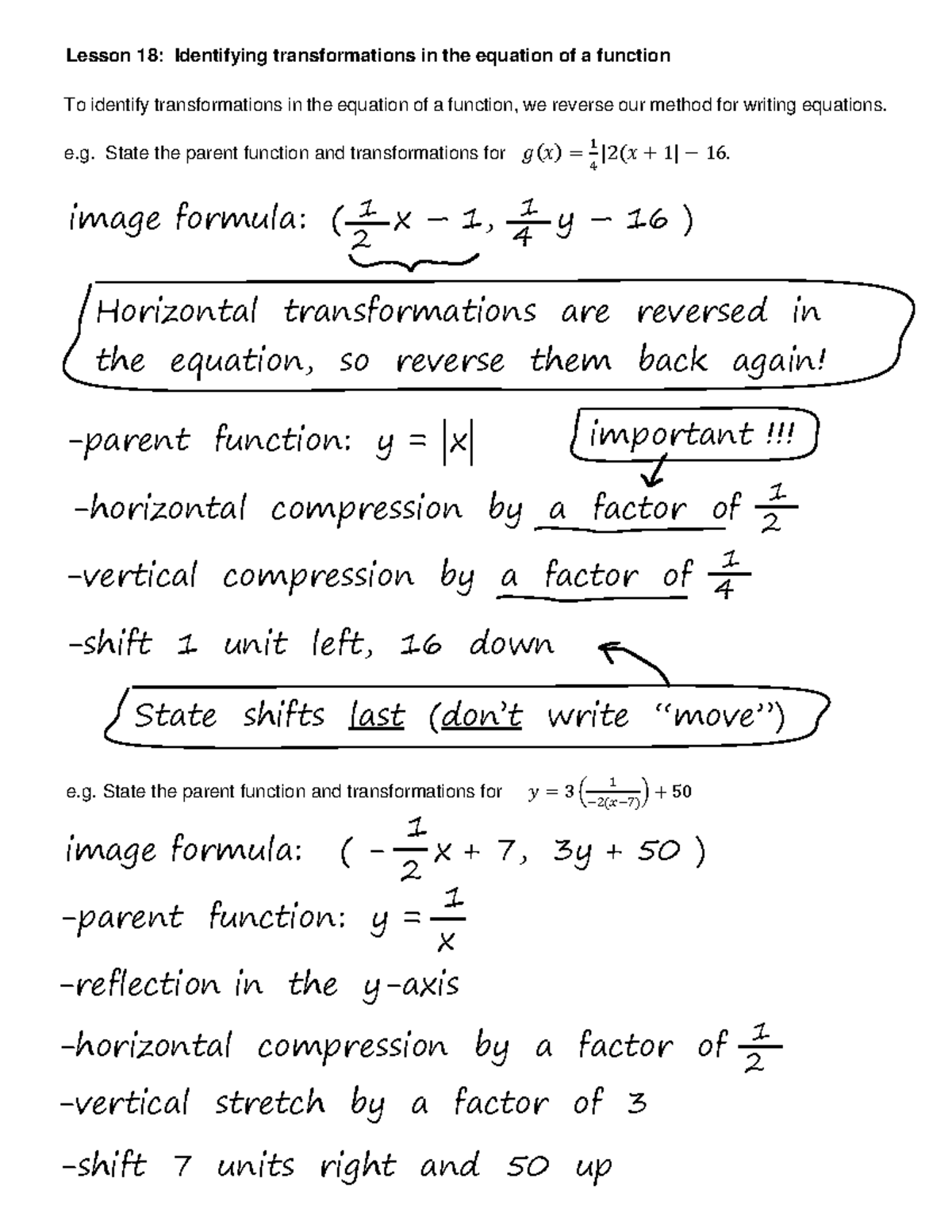 Unit 1 notes filled in, lessons 18-20 - ####### Lesson 18 : Identifying ...