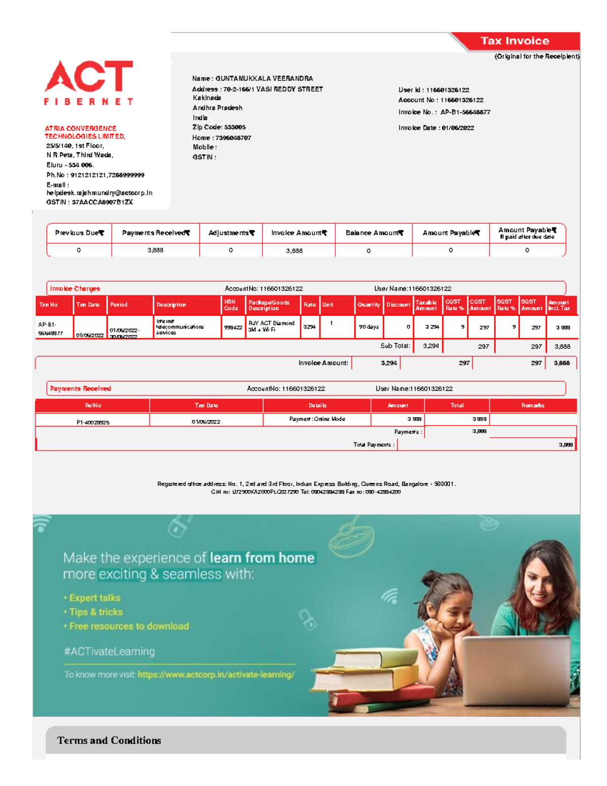 ACT Broadband Bill June Original For The Receipient ATRIA 