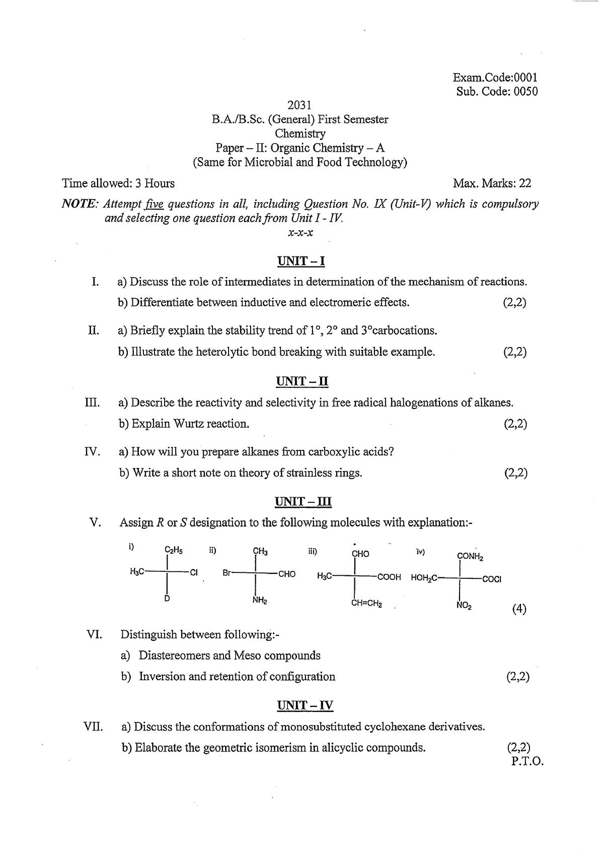 B.A B.Sc Sem-I Chemistry Paper-II Organic Chemistry Feb 2021 - Law And ...