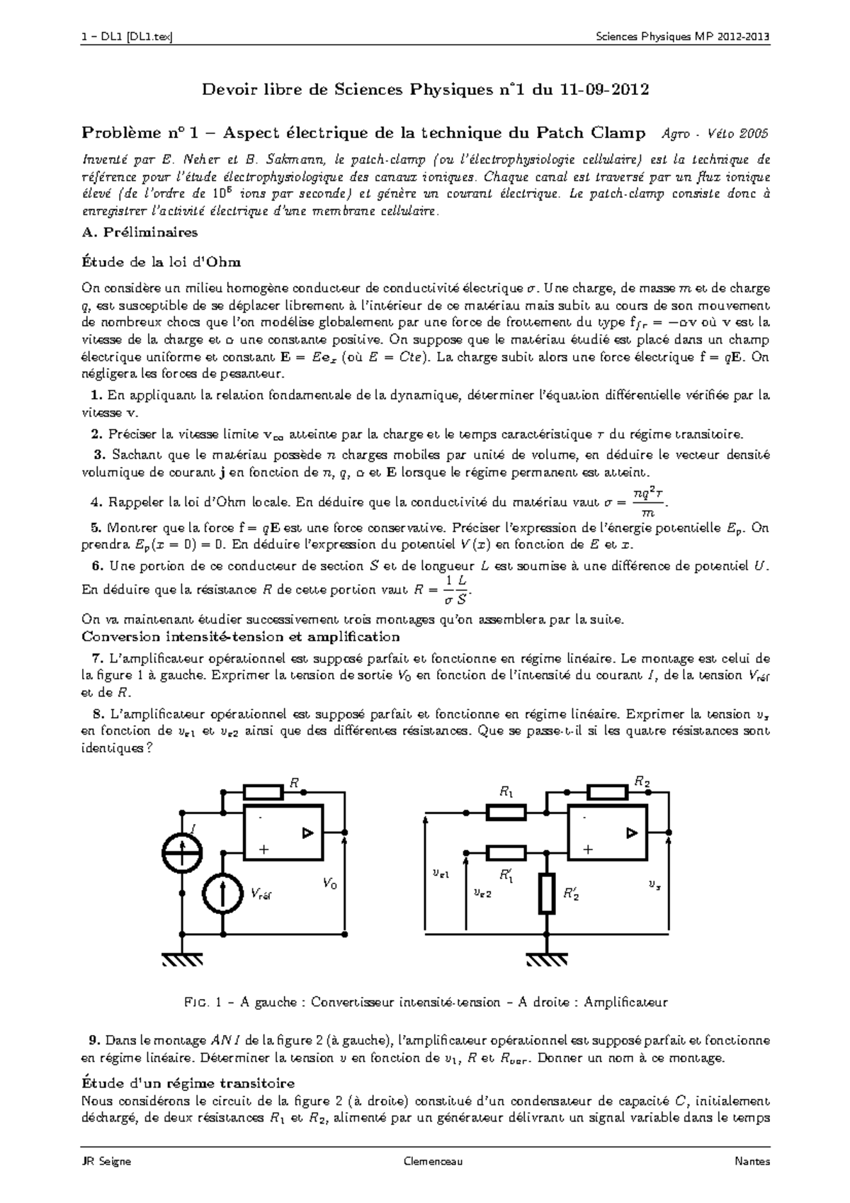 DL1 - Pour les cpgeistes - 1 – DL1 [DL1] Sciences Physiques MP 2012 ...