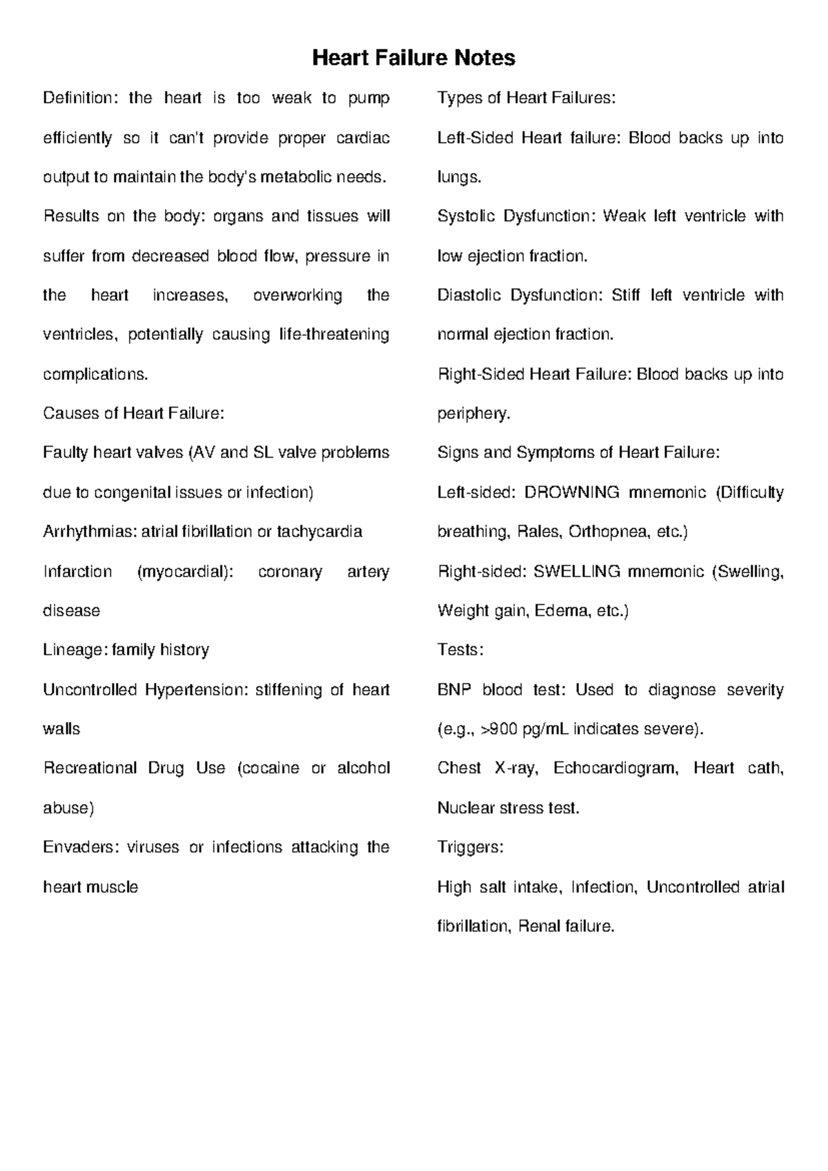 Heart failure notes cleaned - Heart Failure Notes Definition: the heart ...