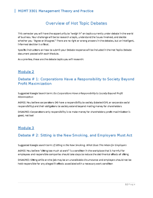 Overview of Hot Topic Debates - Your challenge will be to research a ...