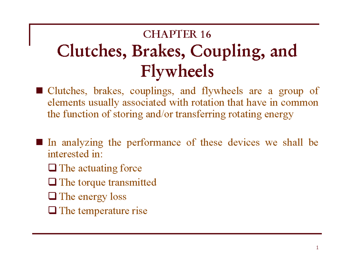 Clutches and brakes Journal article CHAPTER 16 Clutches Brakes