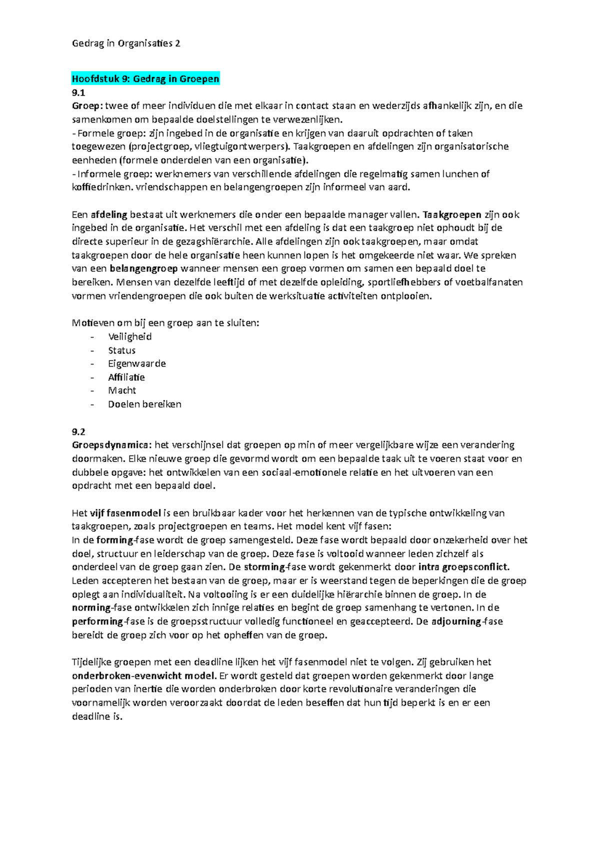 Samenvatting Gedrag In Organisatie 2 Gedrag In Organisaties 2