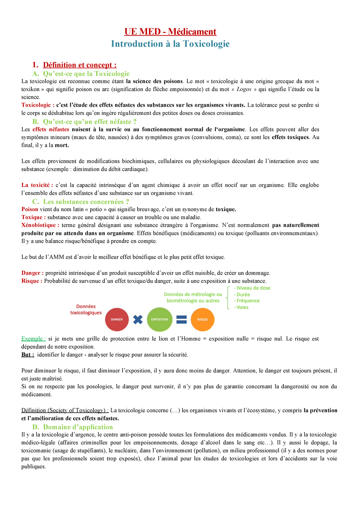 1-Introduction A La Toxicologie - UE MED - Médicament Introduction à La ...